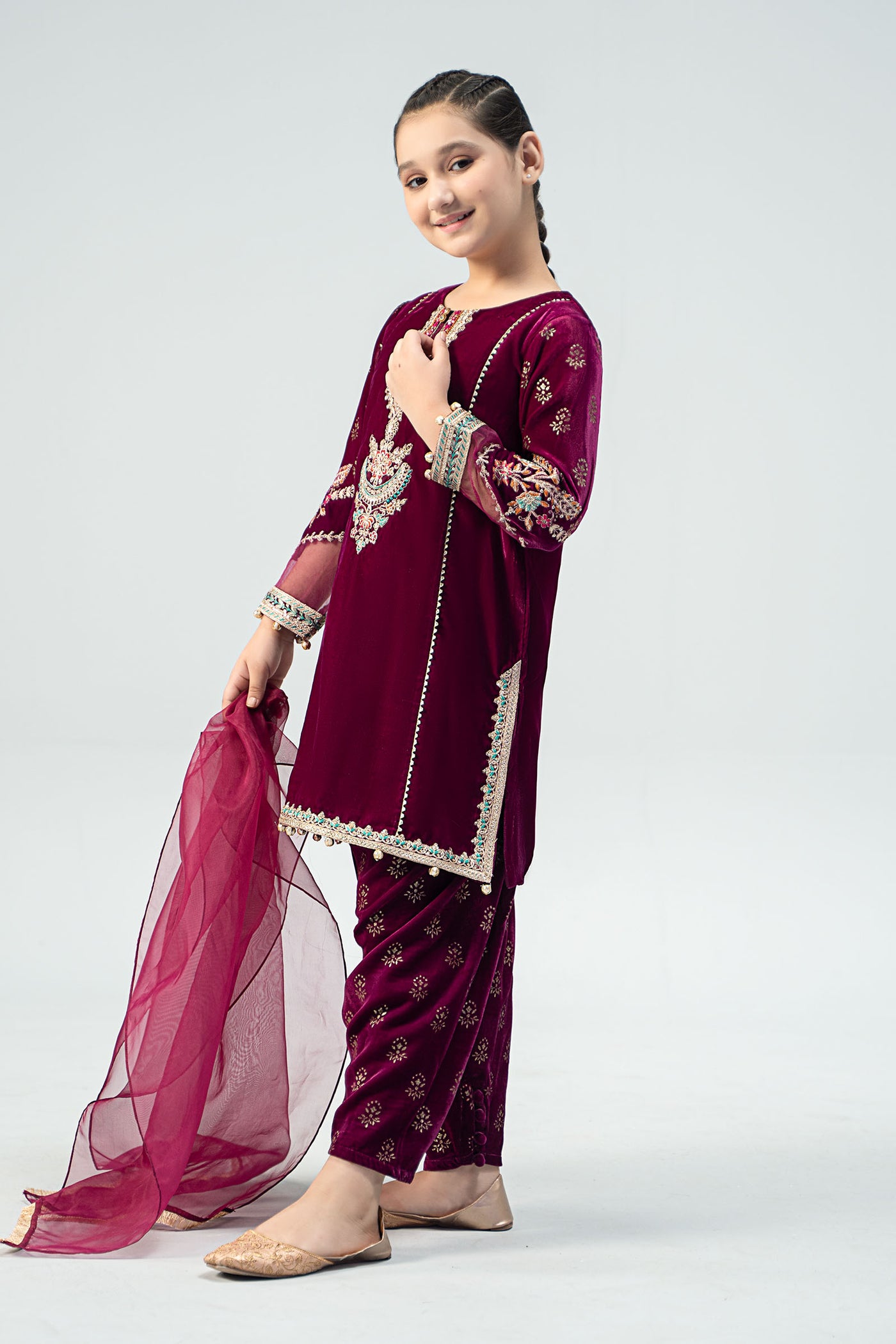 3 Piece Embroidered Velvet Suit | MKS-W24-32