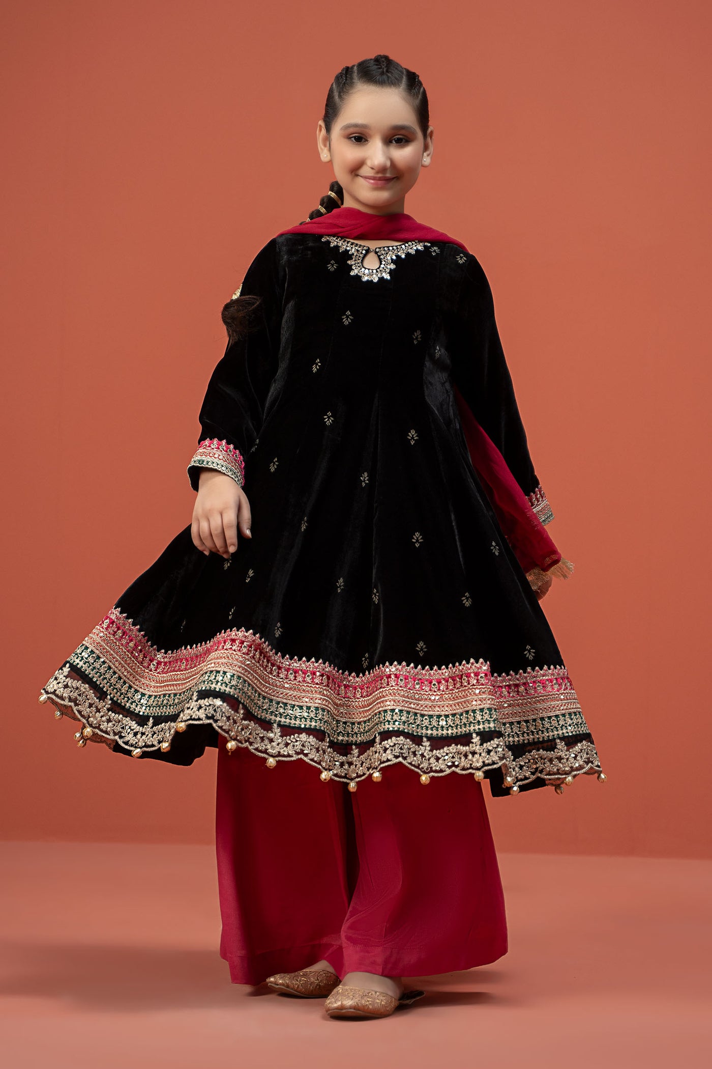 3 Piece Embroidered Velvet Suit | MKS-W24-36