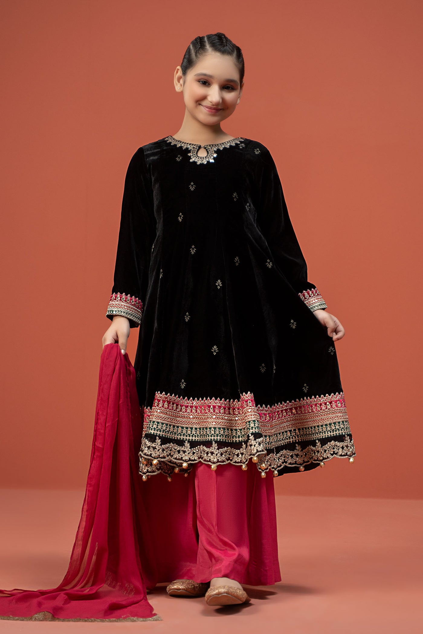 3 Piece Embroidered Velvet Suit | MKS-W24-36