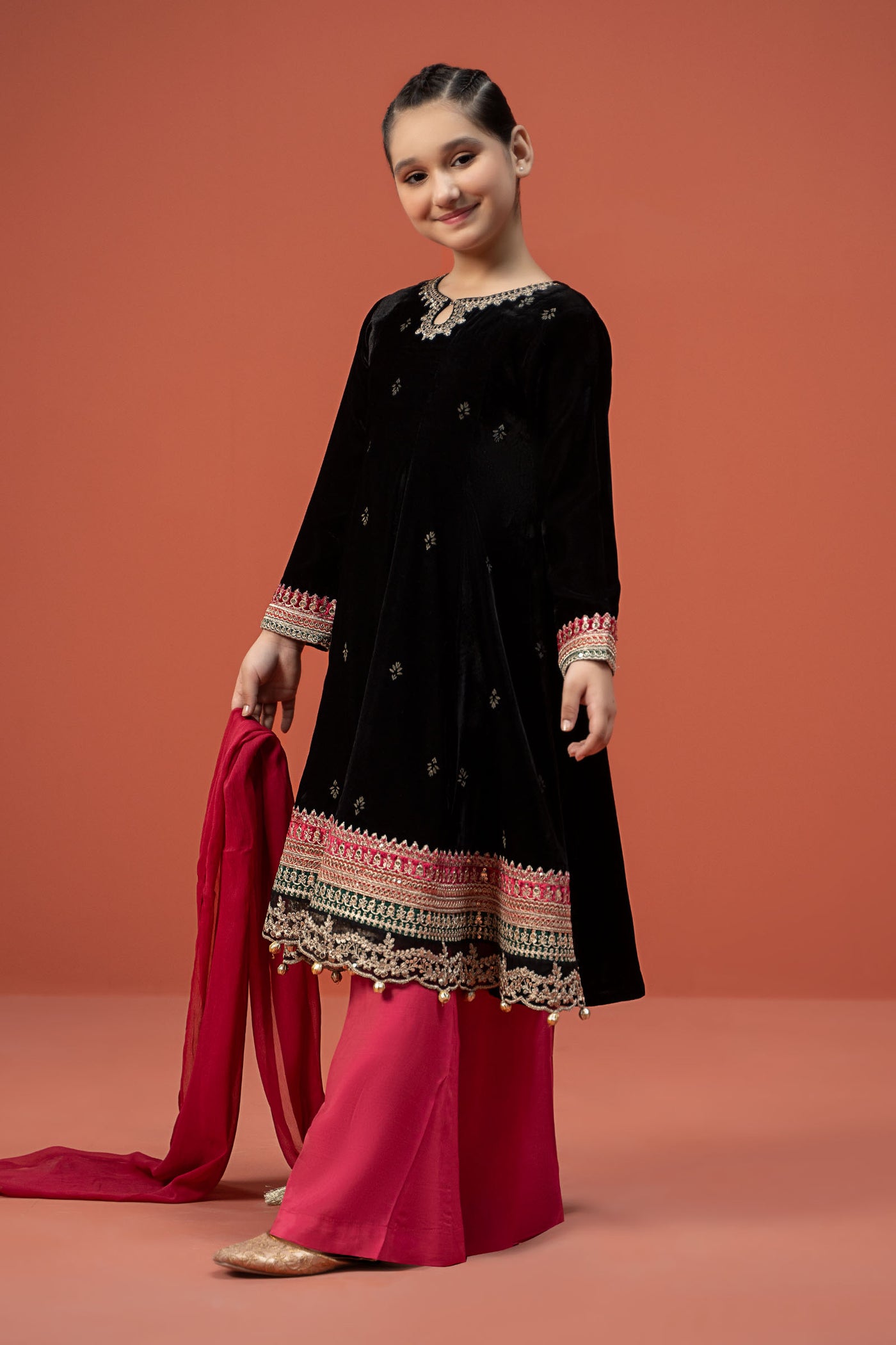 3 Piece Embroidered Velvet Suit | MKS-W24-36