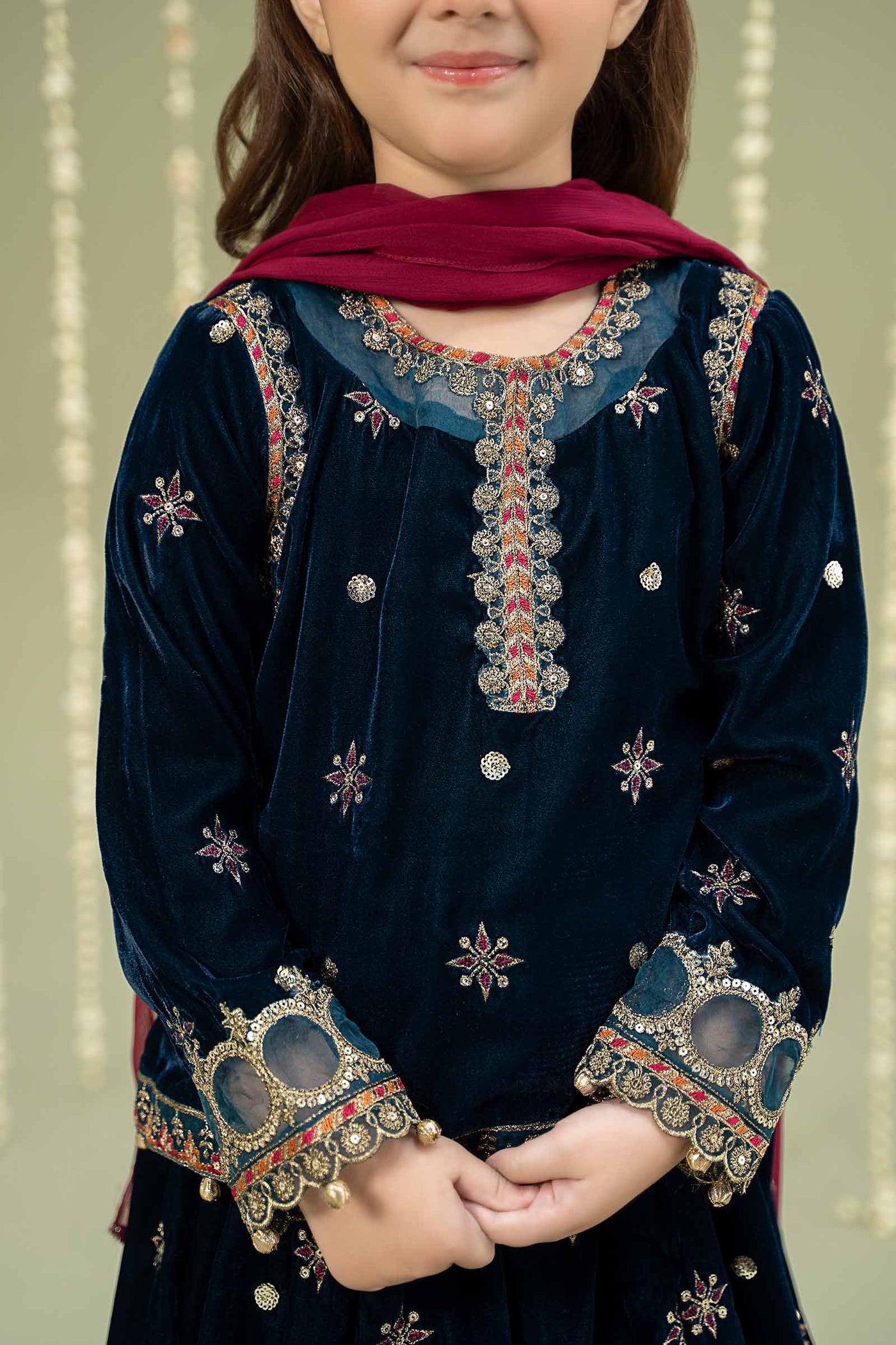 3 Piece Embroidered Velvet Suit | MKS-W24-37