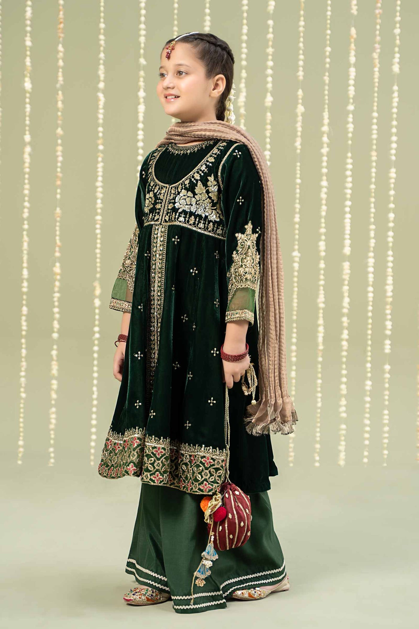 3 Piece Embroidered Velvet Suit | MKS-W24-40