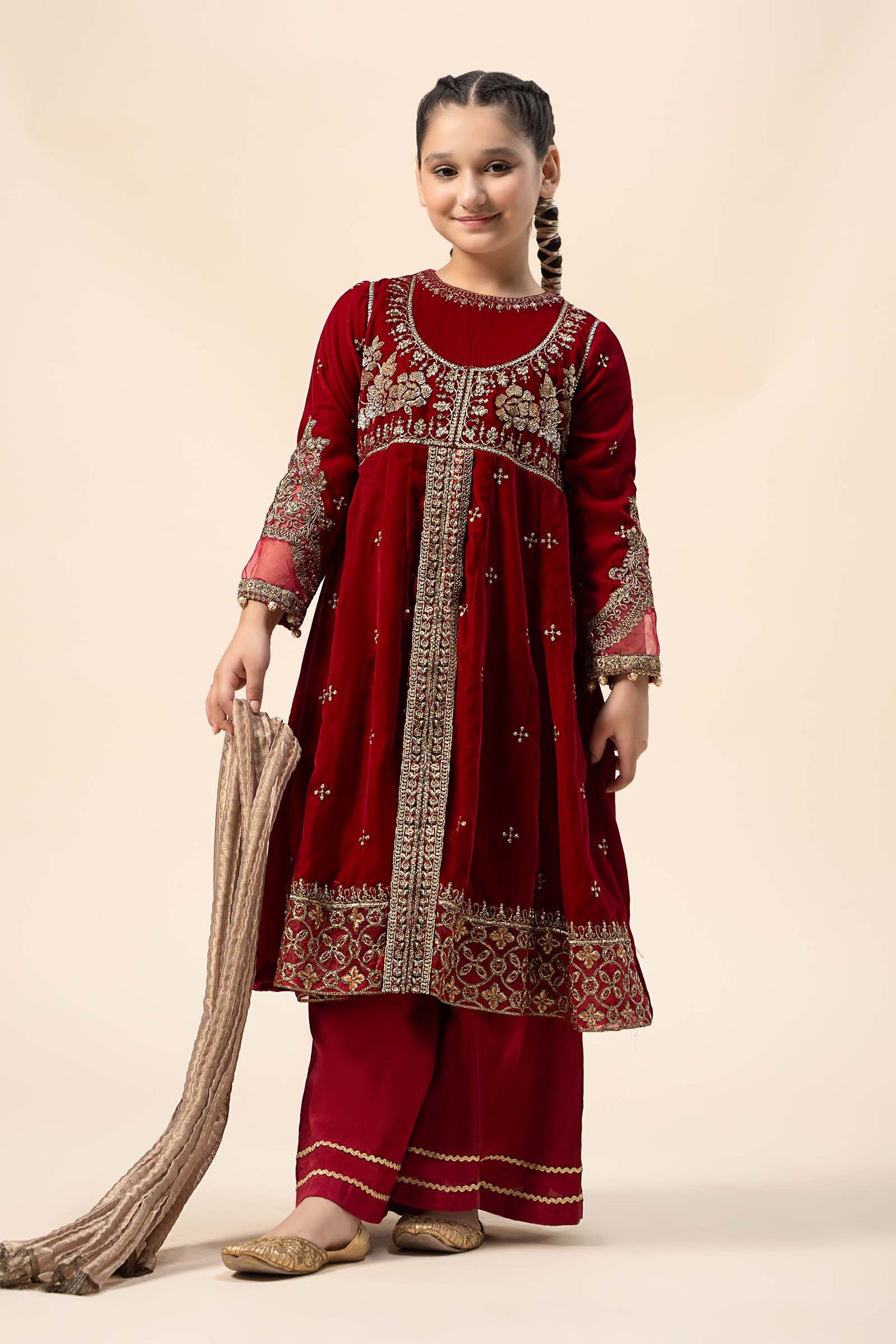 3 Piece Embroidered Velvet Suit | MKS-W24-40