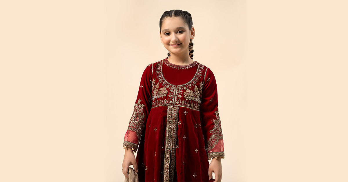 3 Piece Embroidered Velvet Suit | MKS-W24-40