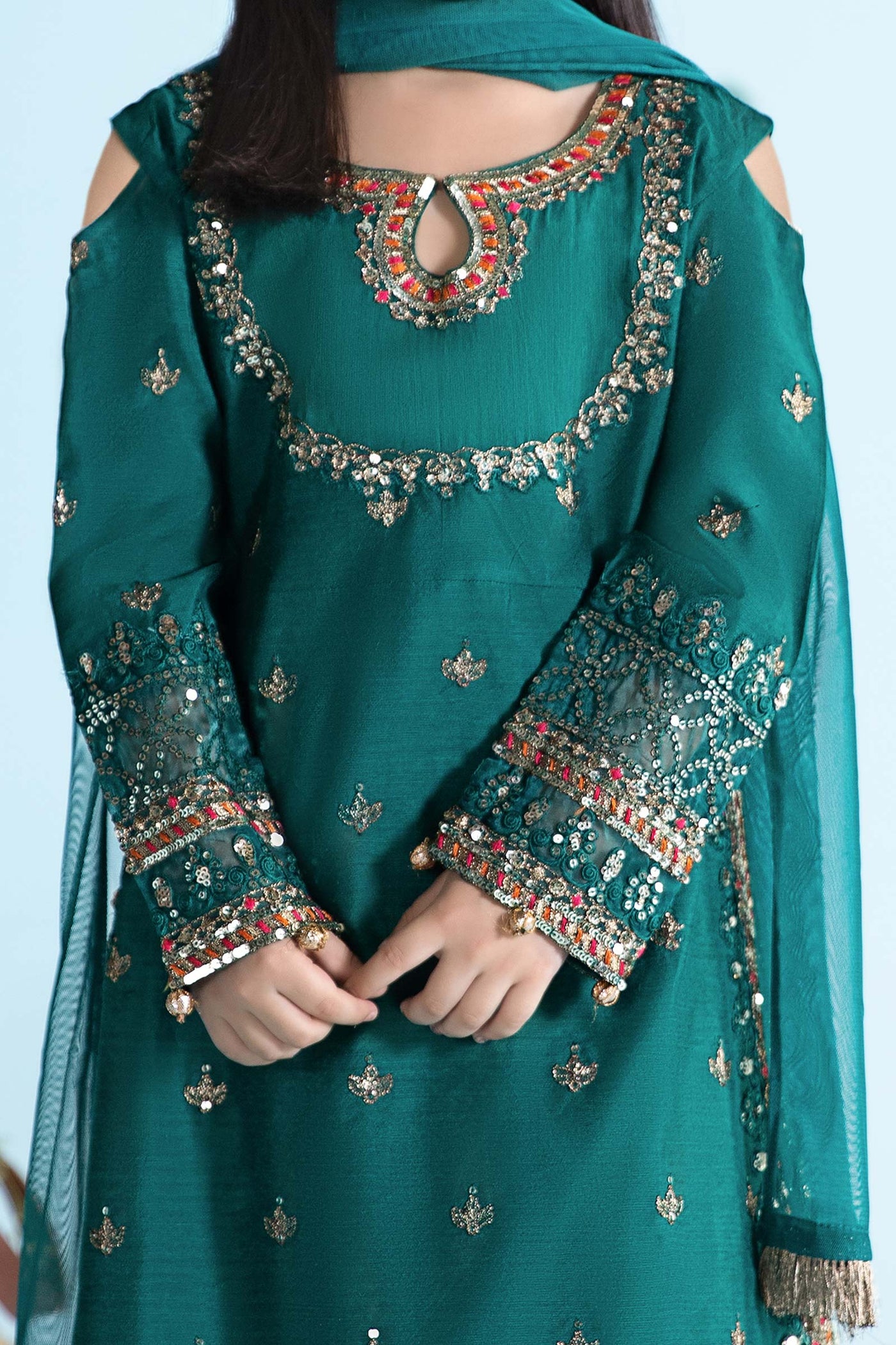 3 Piece Embroidered Cotton Silk Suit | MKS-EA24-13