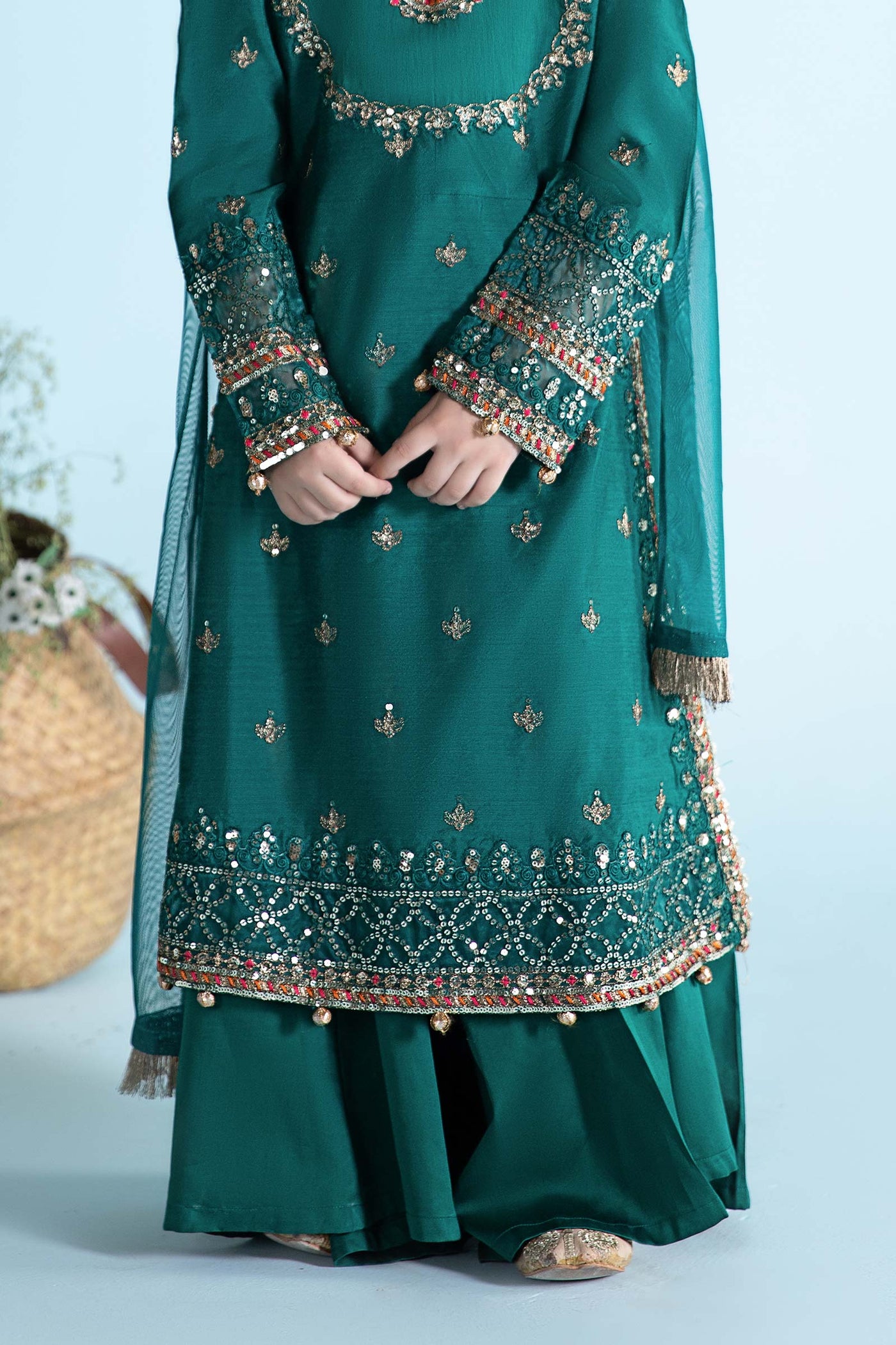 3 Piece Embroidered Cotton Silk Suit | MKS-EA24-13