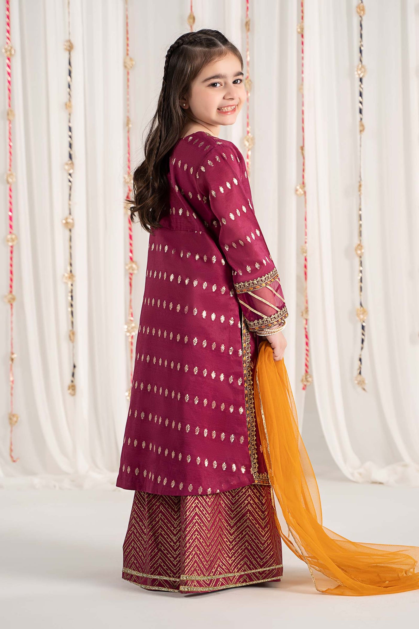 3 Piece Embroidered Raw Silk Suit | MKS-EF25-30