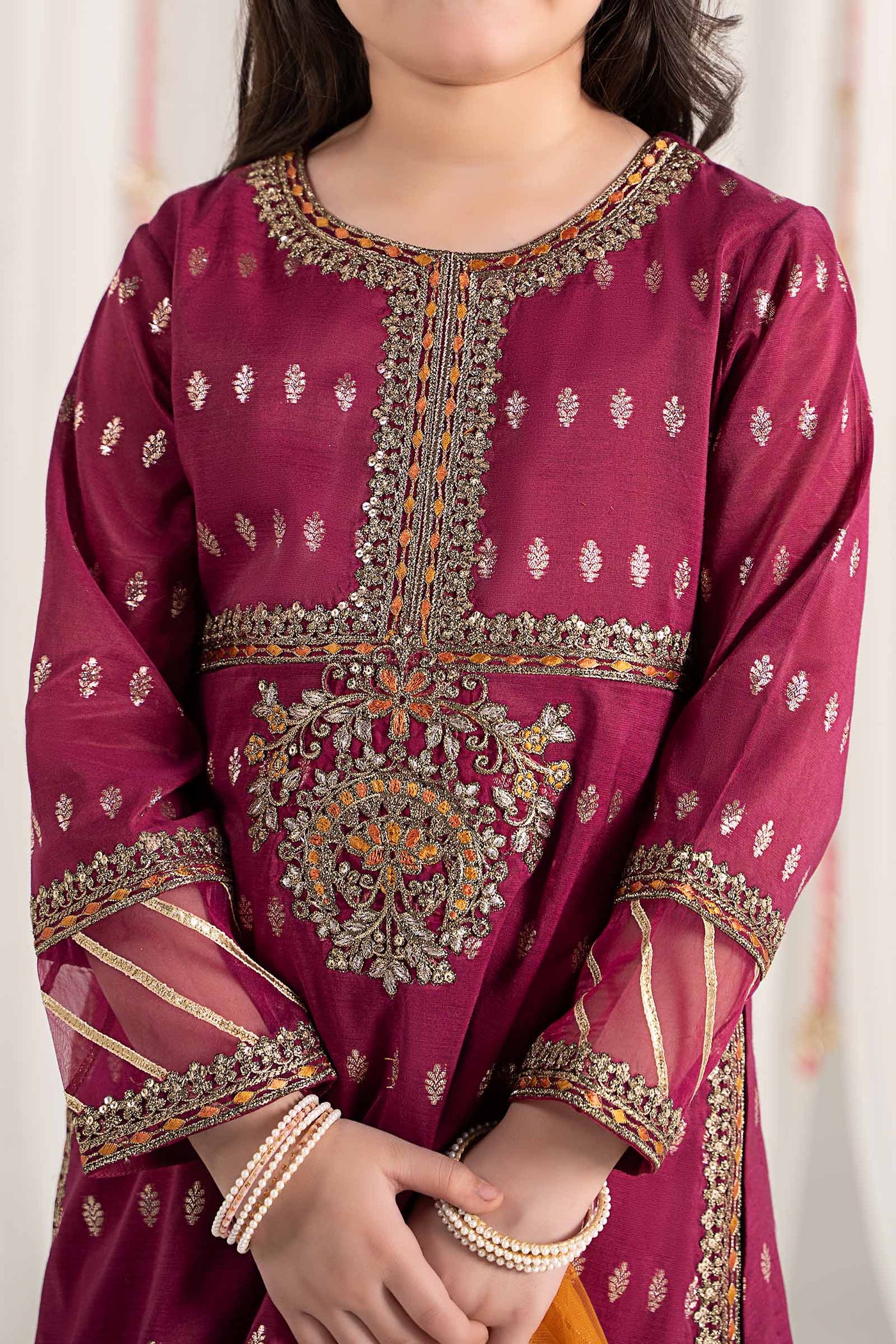 3 Piece Embroidered Raw Silk Suit | MKS-EF25-30