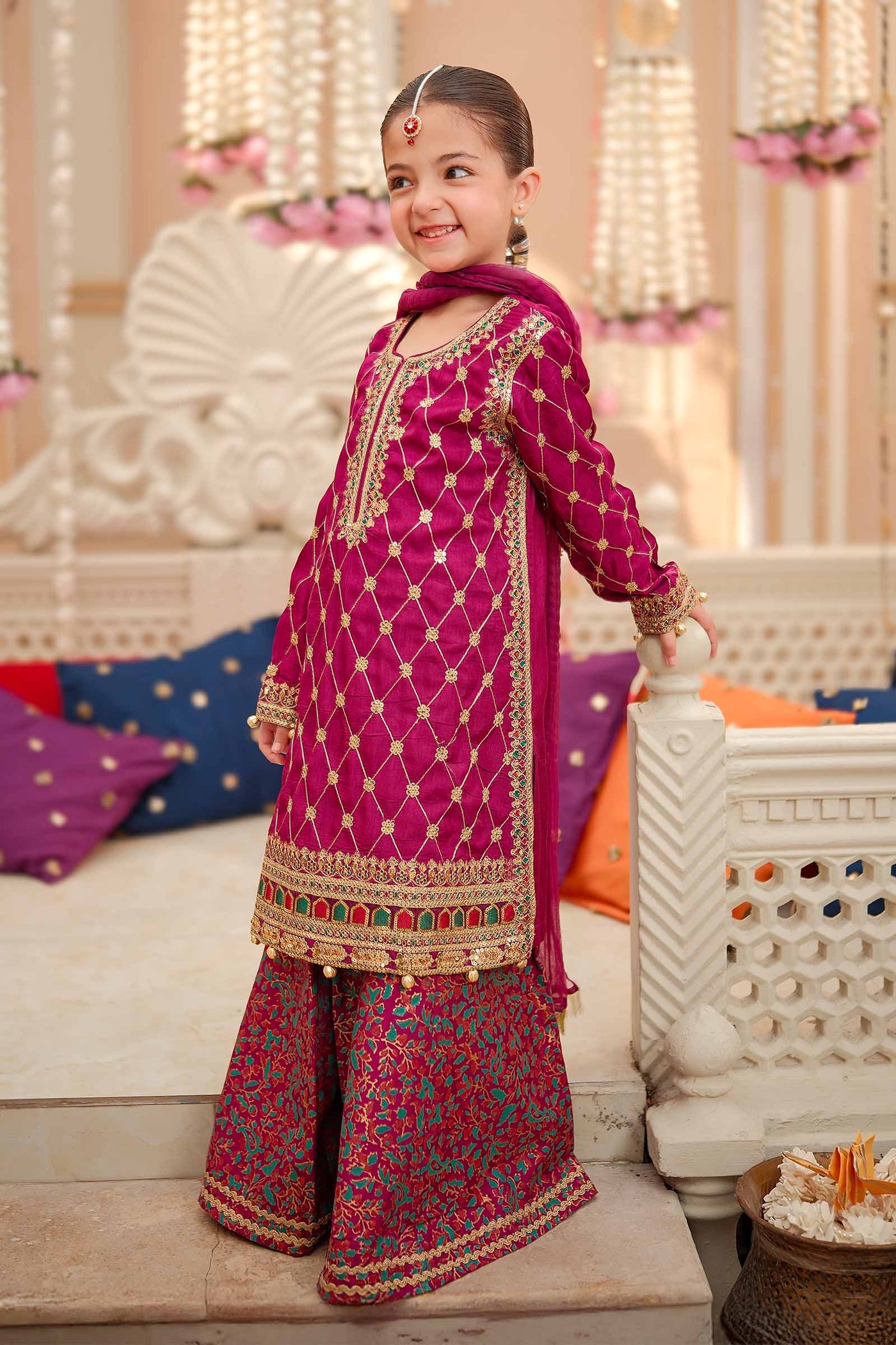 3 Piece Embroidered Raw Silk Suit | MKS-W24-28