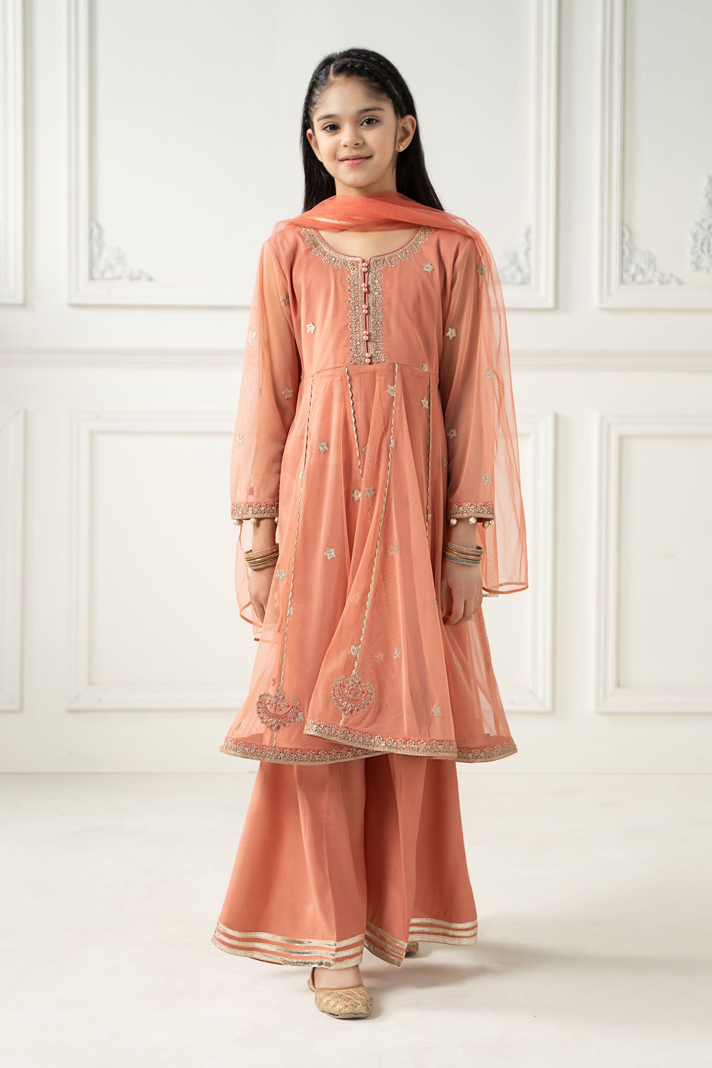 3 Piece Embroidered Polyester Net Suit | MKS-EF25-02