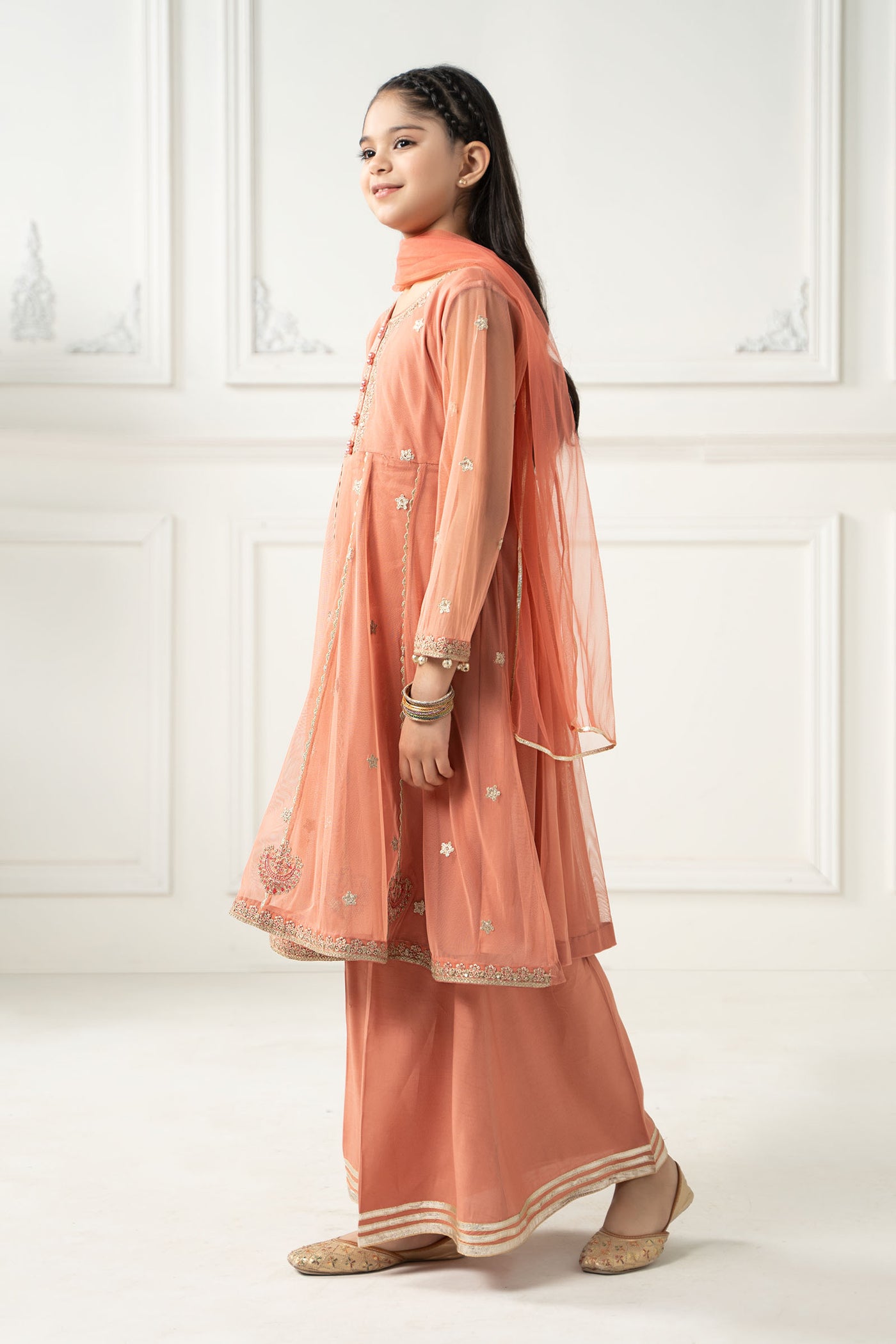 3 Piece Embroidered Polyester Net Suit | MKS-EF25-02