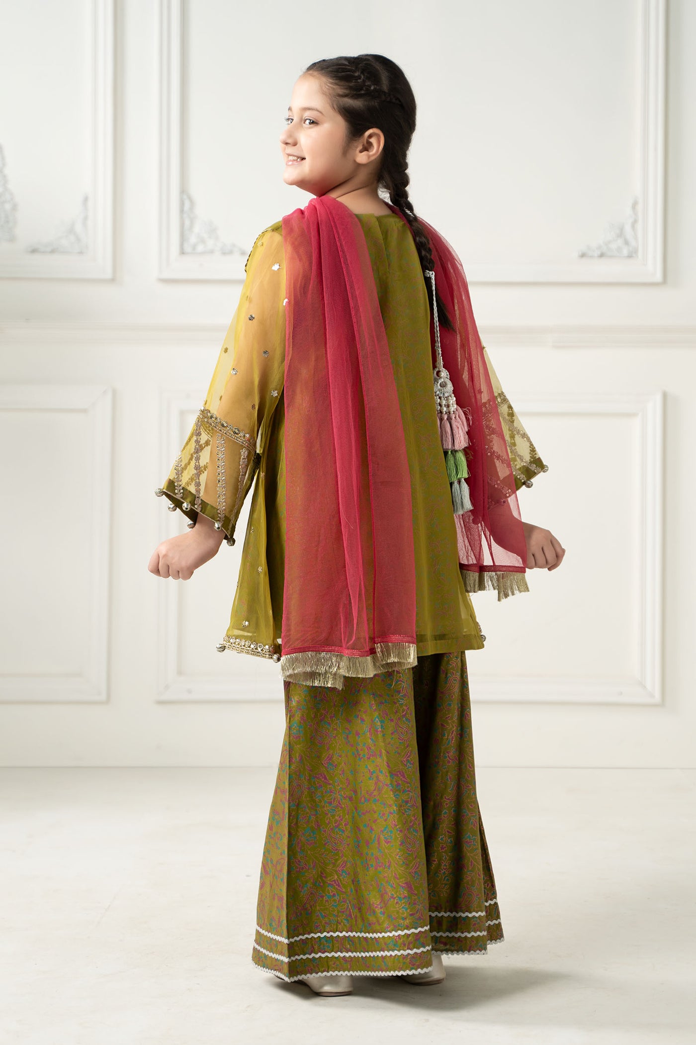 3 Piece Embroidered Poly Organza Suit | MKS-EF25-11