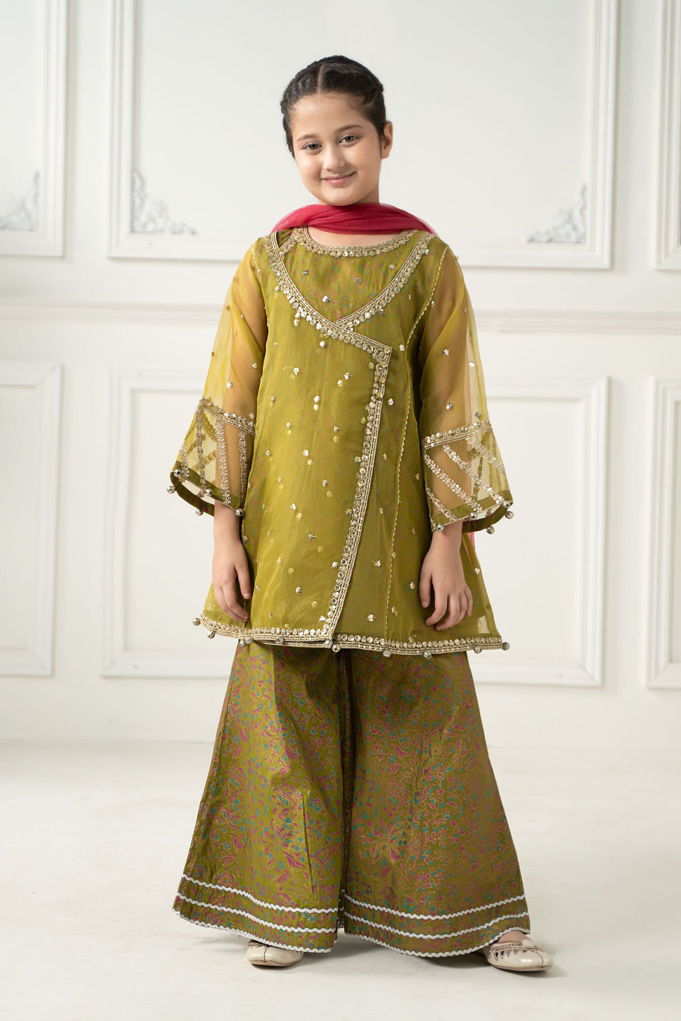 3 Piece Embroidered Poly Organza Suit | MKS-EF25-11