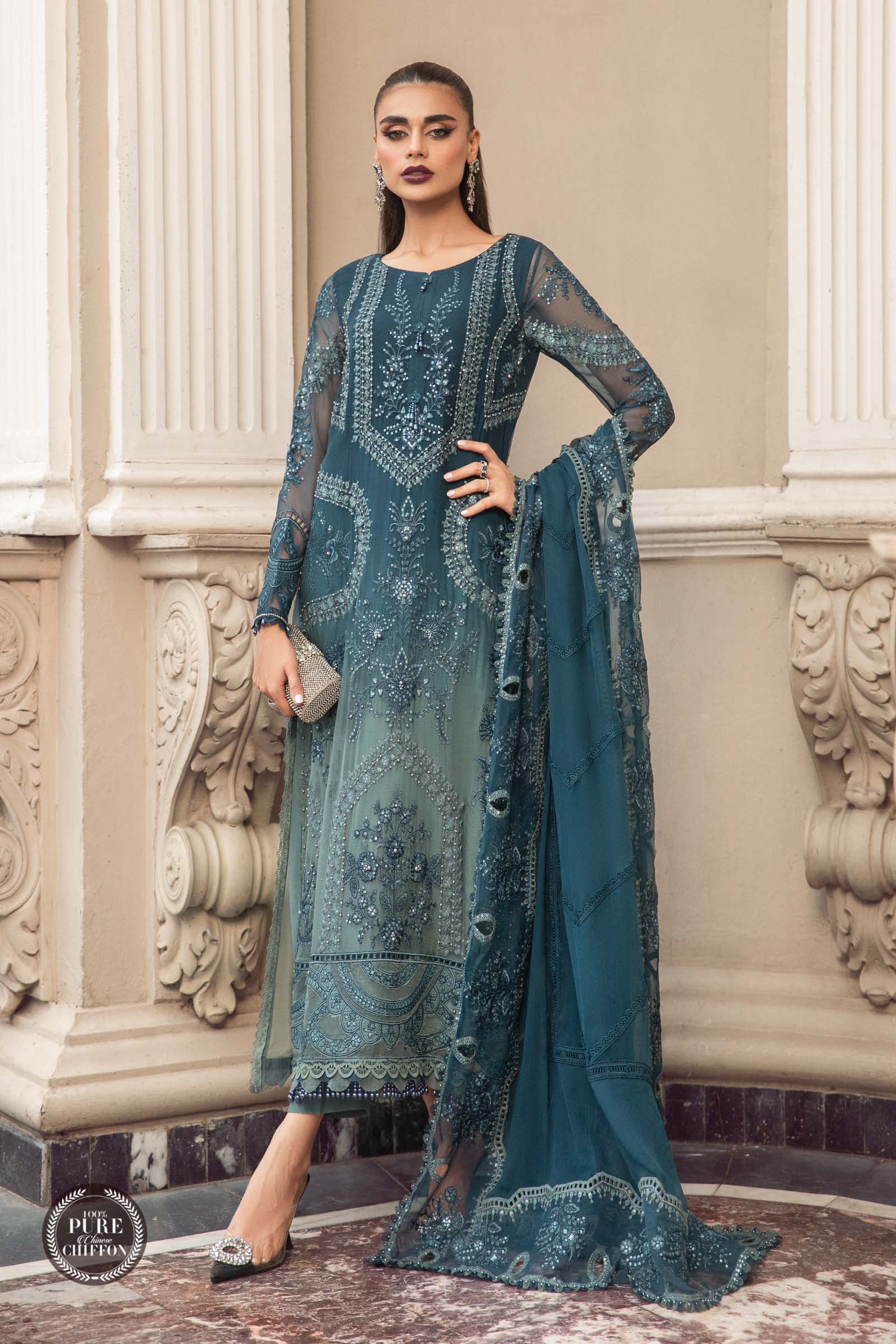 Unstitched Chiffon | MPC-23-102 Teal Blue – Maria.B. Designs (PK)