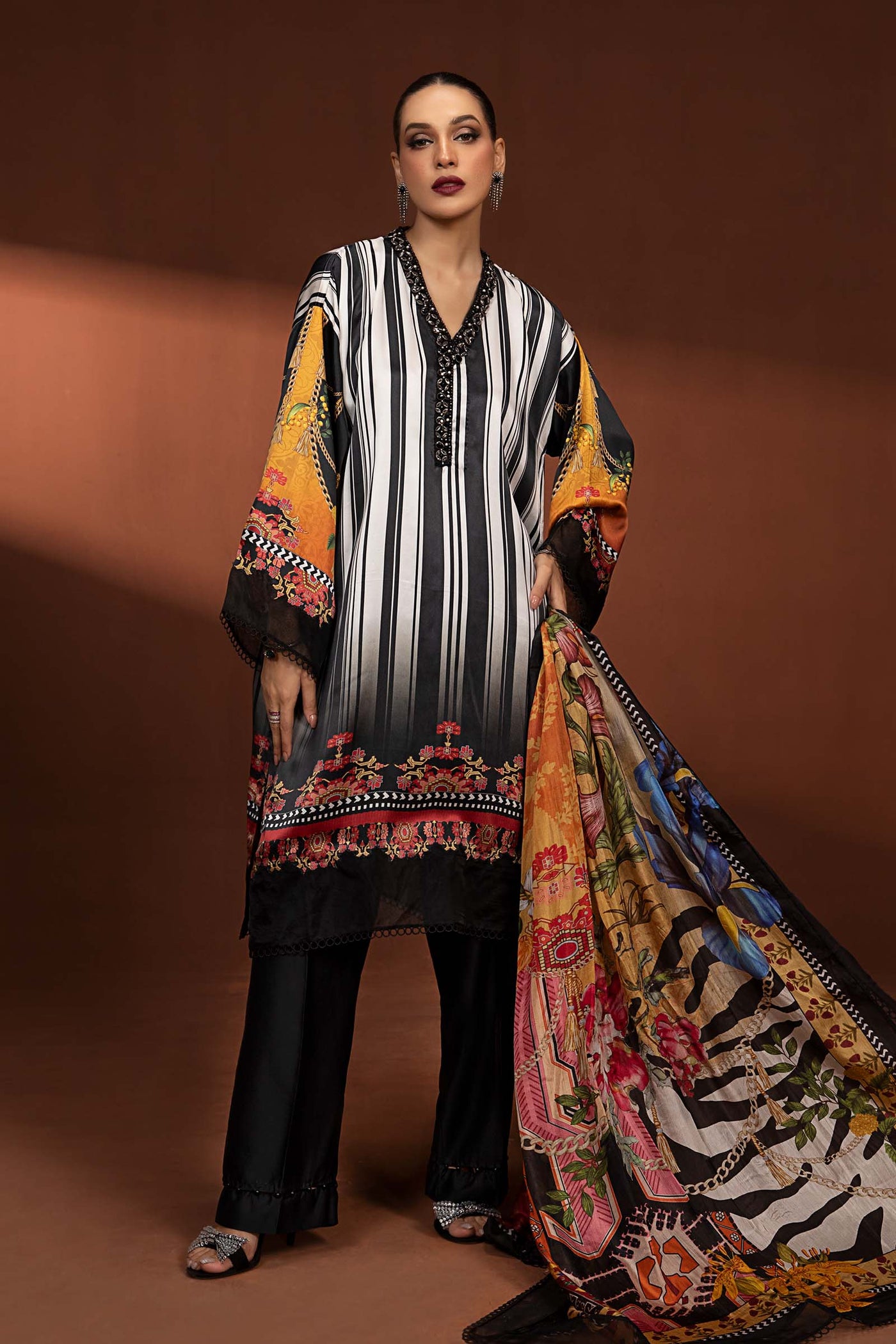 3 Piece Printed Pure Charmeuse Silk Suit | MPS-PF24-01