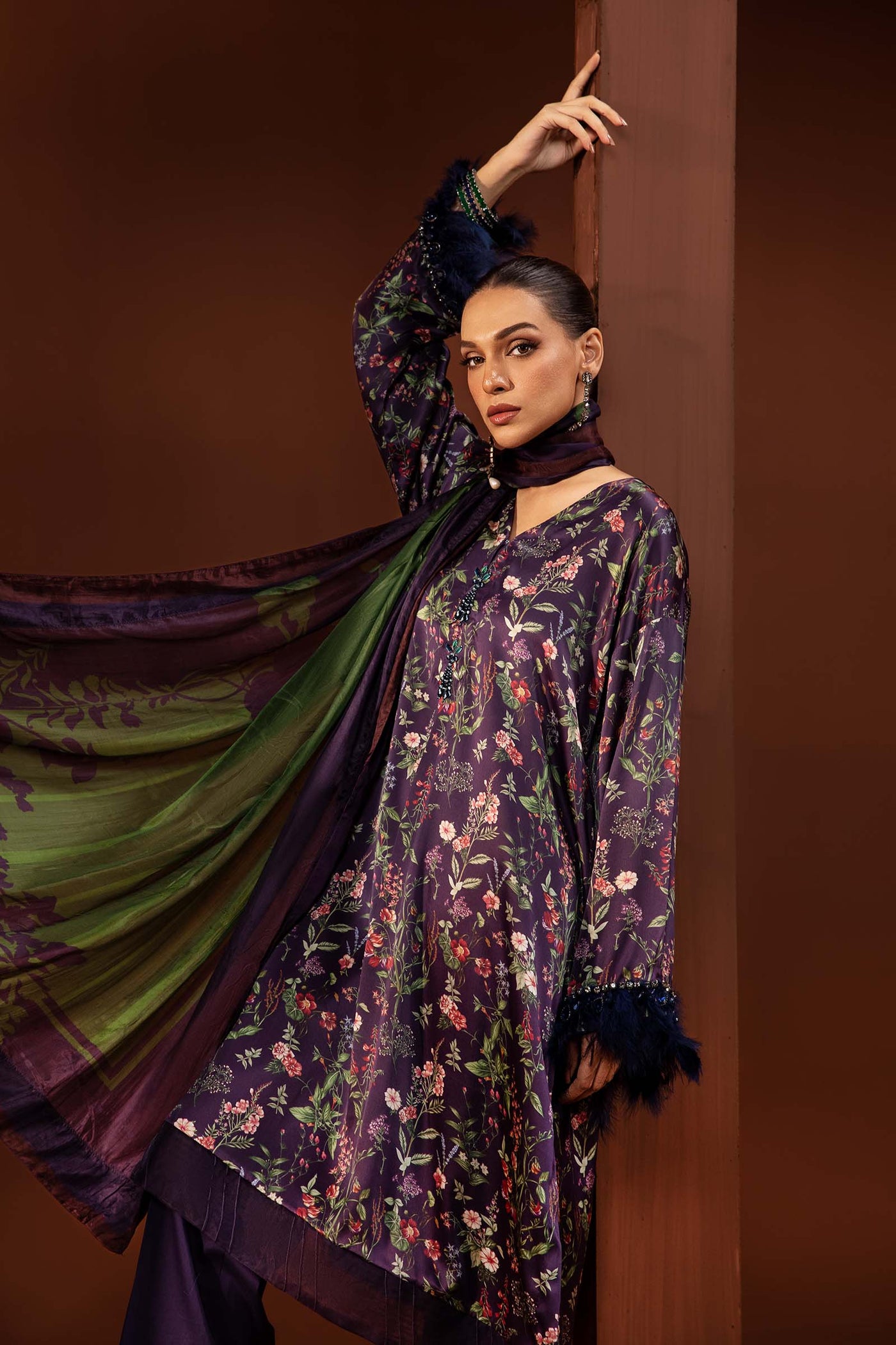 3 Piece Printed Pure Charmeuse Silk Suit | MPS-PF24-05