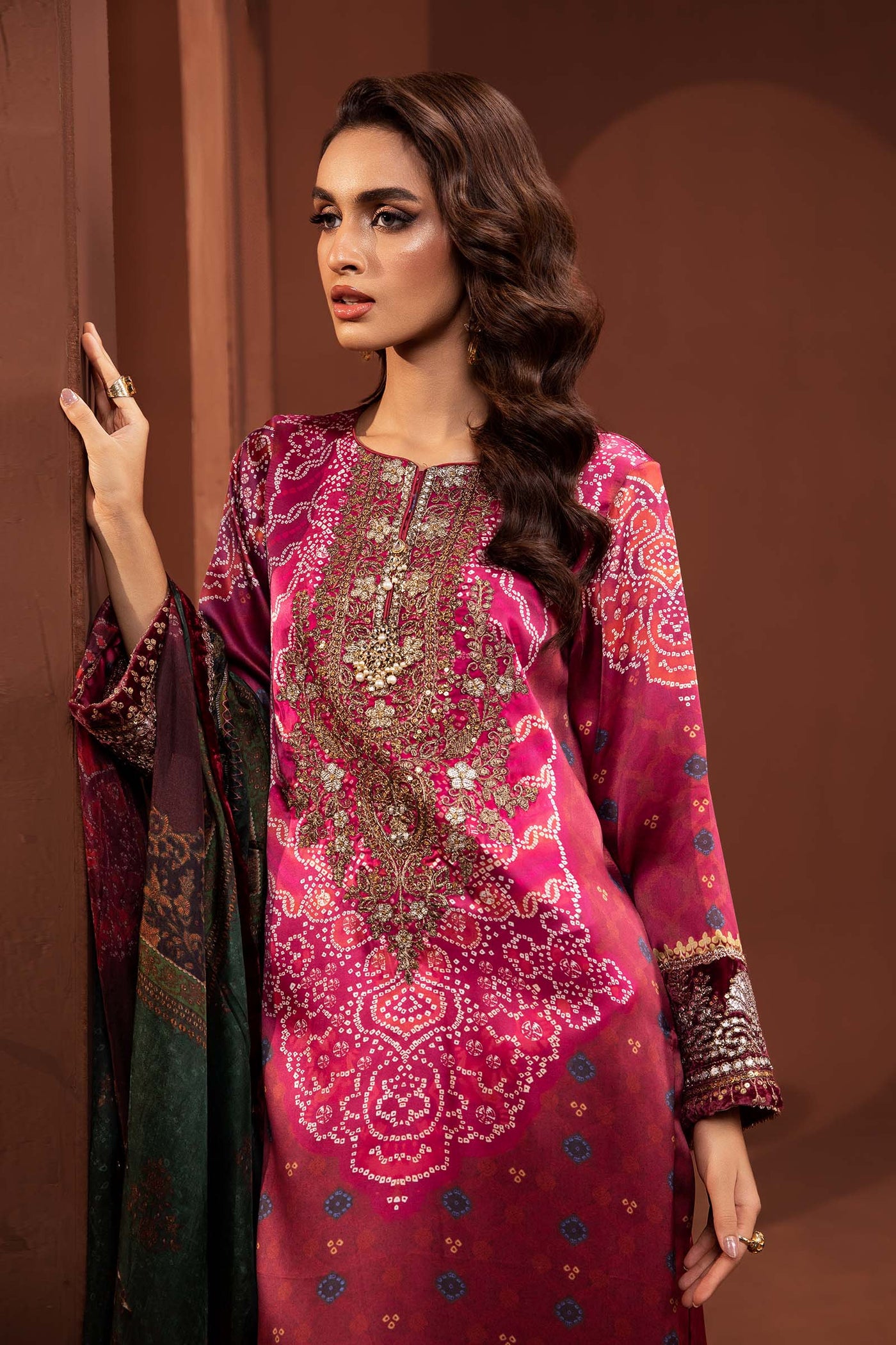 3 Piece Embroidered Pure Charmeuse Silk Suit | MPS-PF24-07