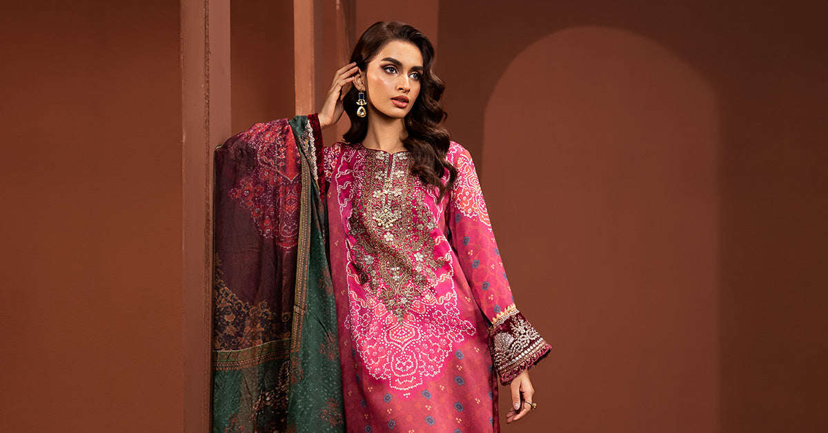 3 Piece Embroidered Pure Charmeuse Silk Suit | MPS-PF24-07