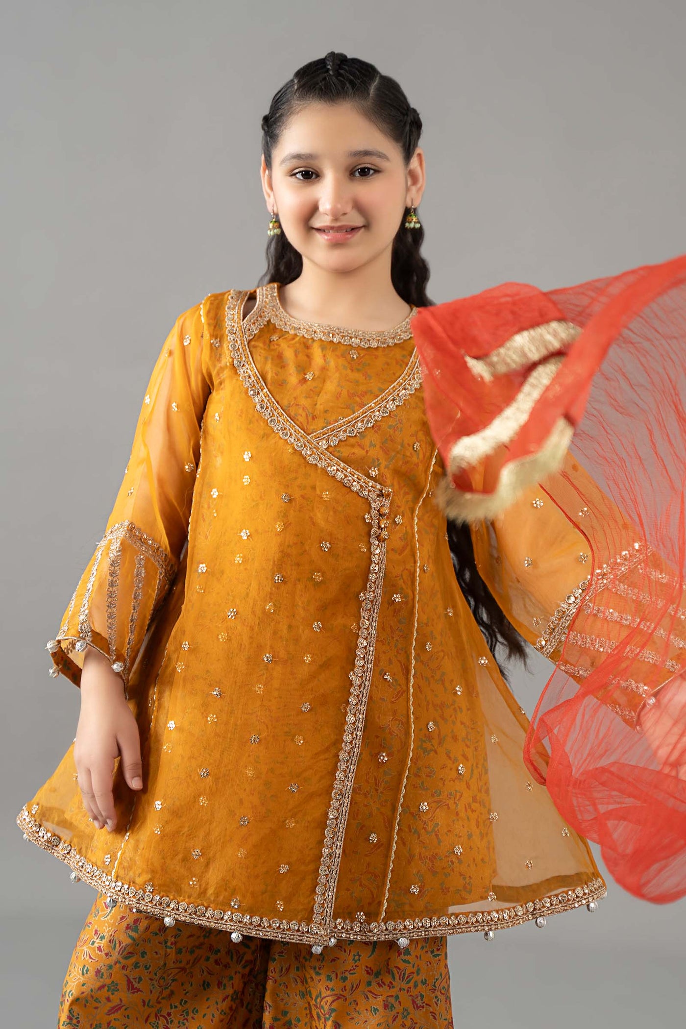 3 Piece Embroidered Poly Organza Suit | MKS-EF25-11