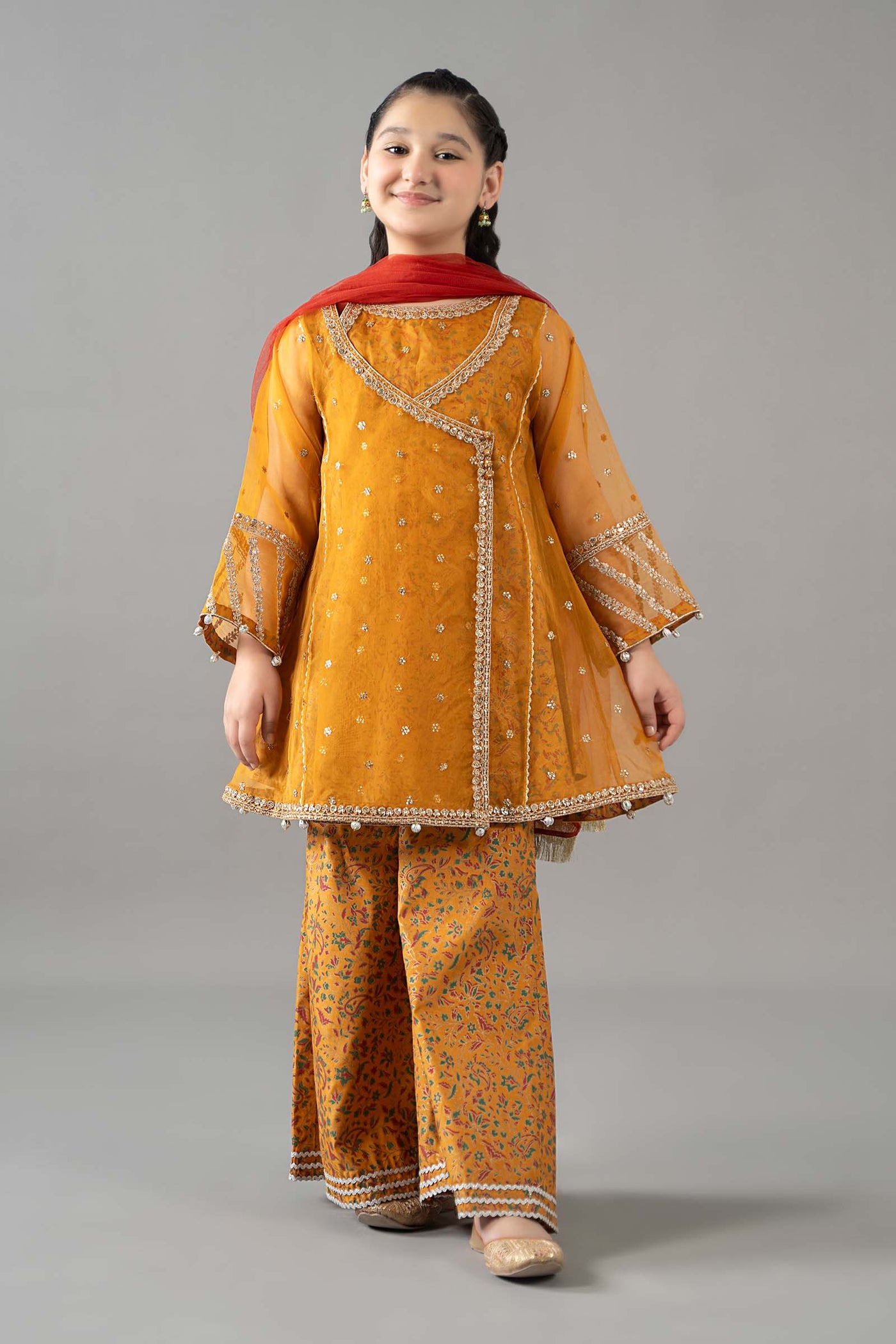 3 Piece Embroidered Poly Organza Suit | MKS-EF25-11