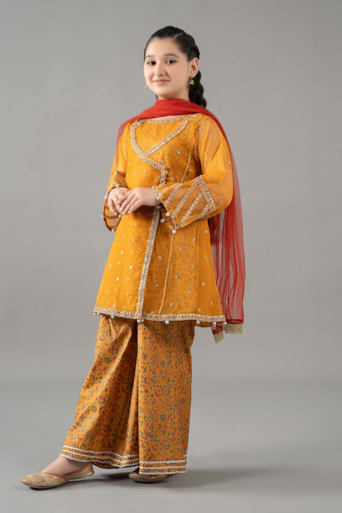 3 Piece Embroidered Poly Organza Suit | MKS-EF25-11