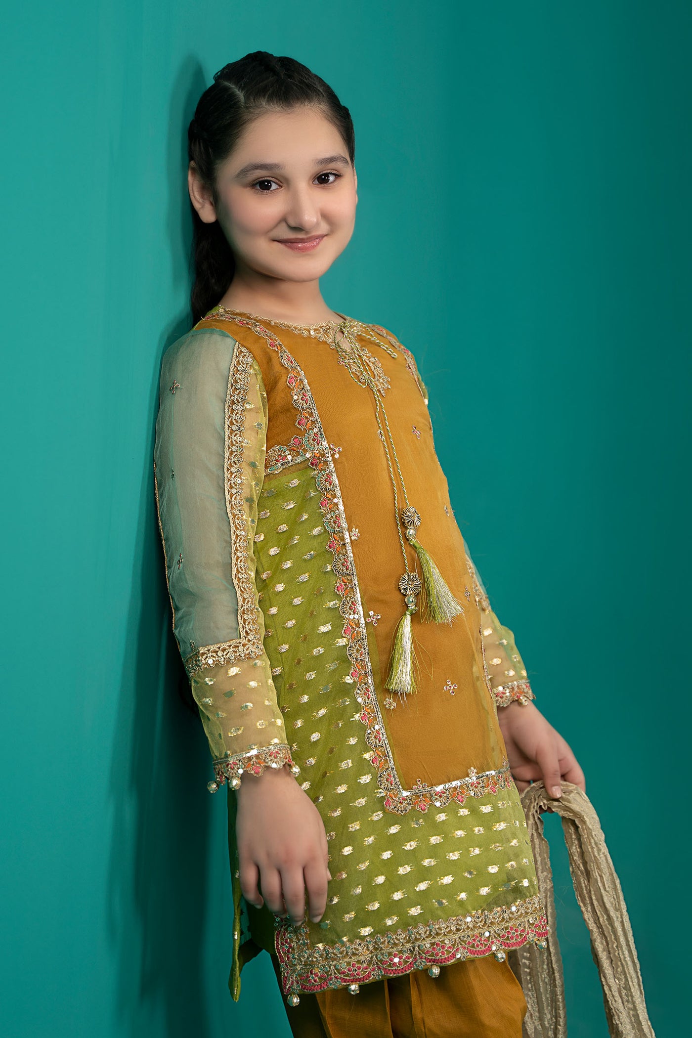 3 Piece Embroidered Organza Suit | MKS-EF25-34