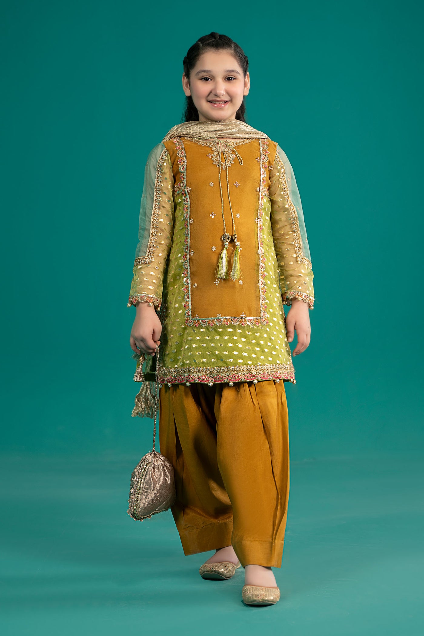 3 Piece Embroidered Organza Suit | MKS-EF25-34