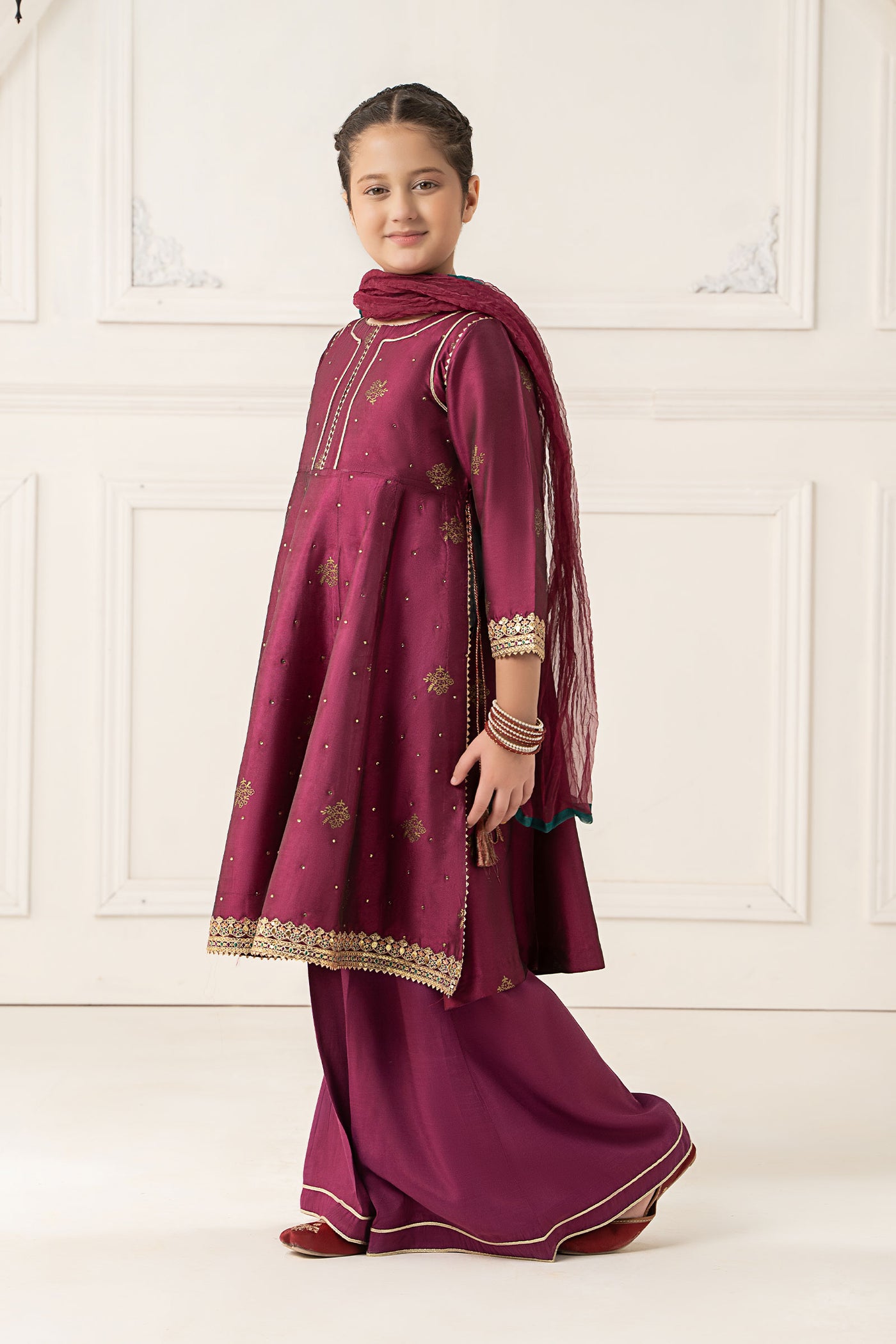 3 Piece Embroidered Polyester Net Suit | MKS-EF25-49