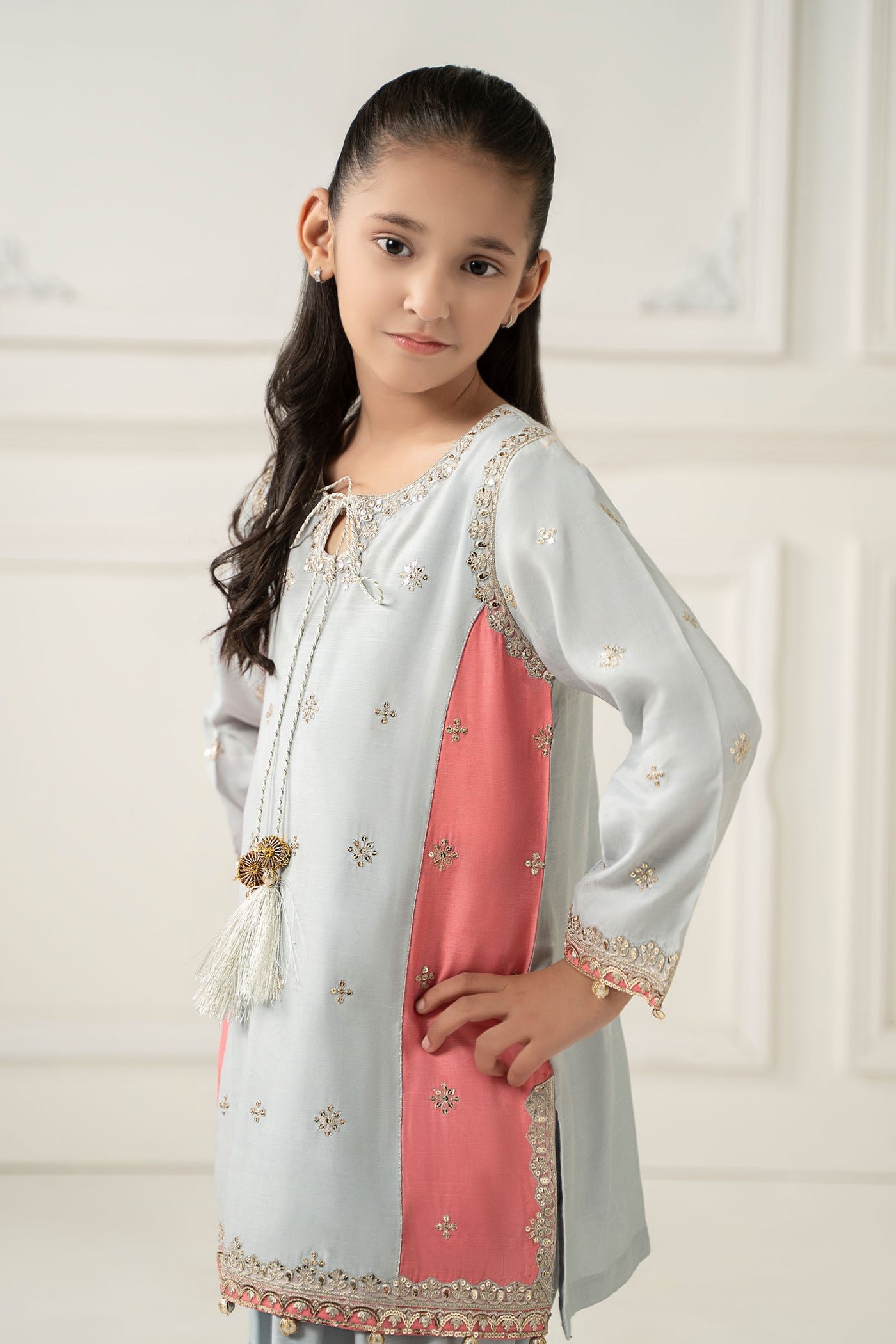 3 Piece Embroidered Polyester Net Suit | MKS-EF25-50