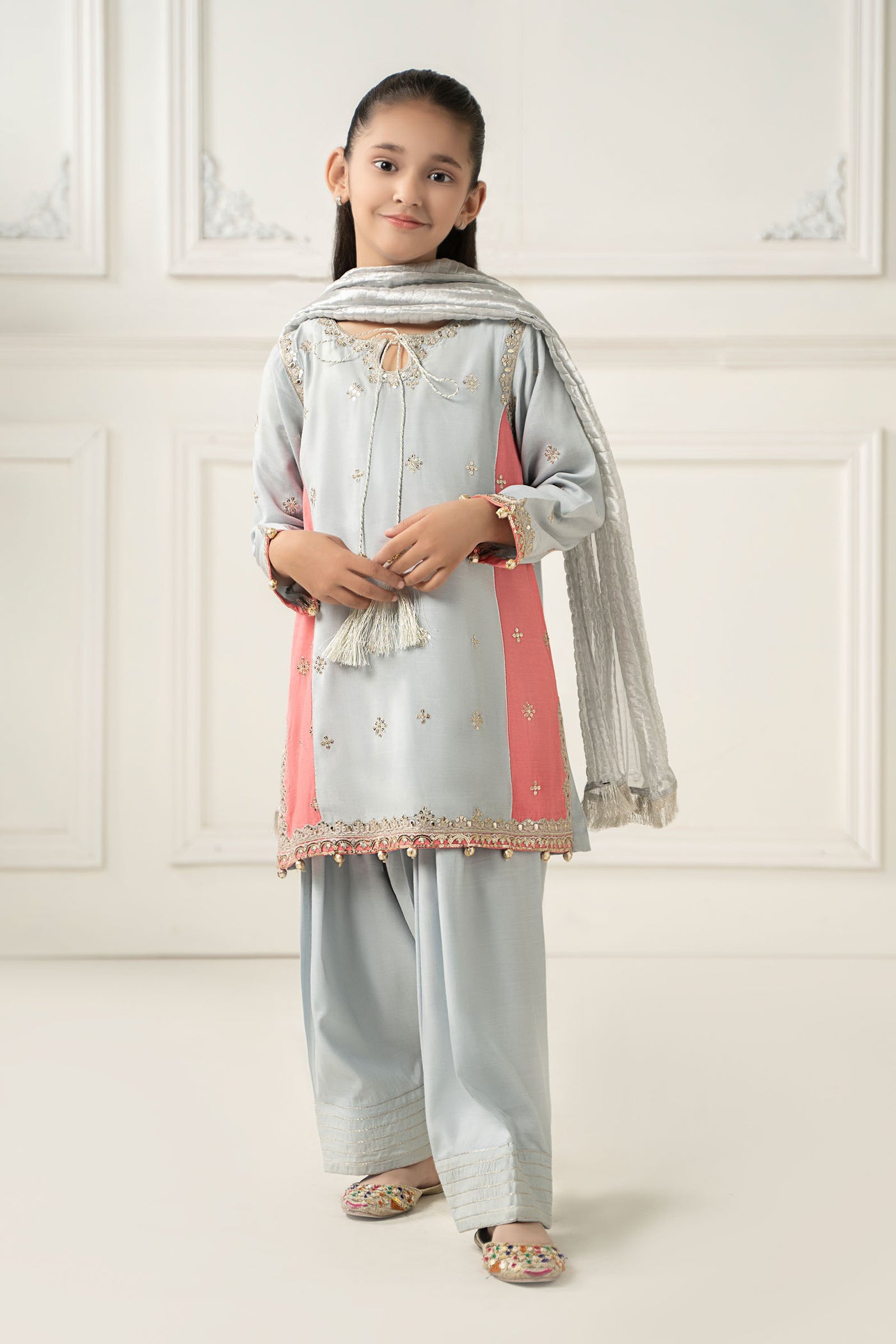 3 Piece Embroidered Polyester Net Suit | MKS-EF25-50