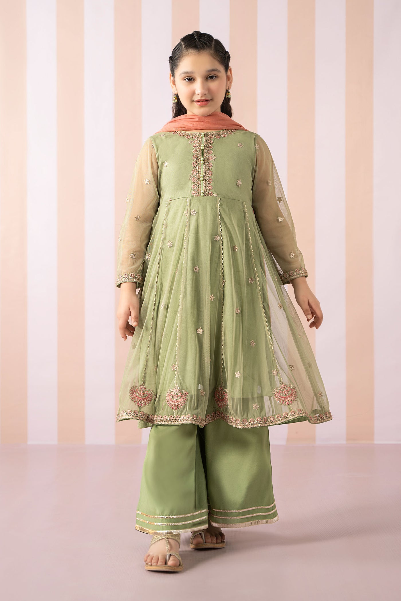 3 Piece Embroidered Polyester Net Suit | MKS-EF25-02