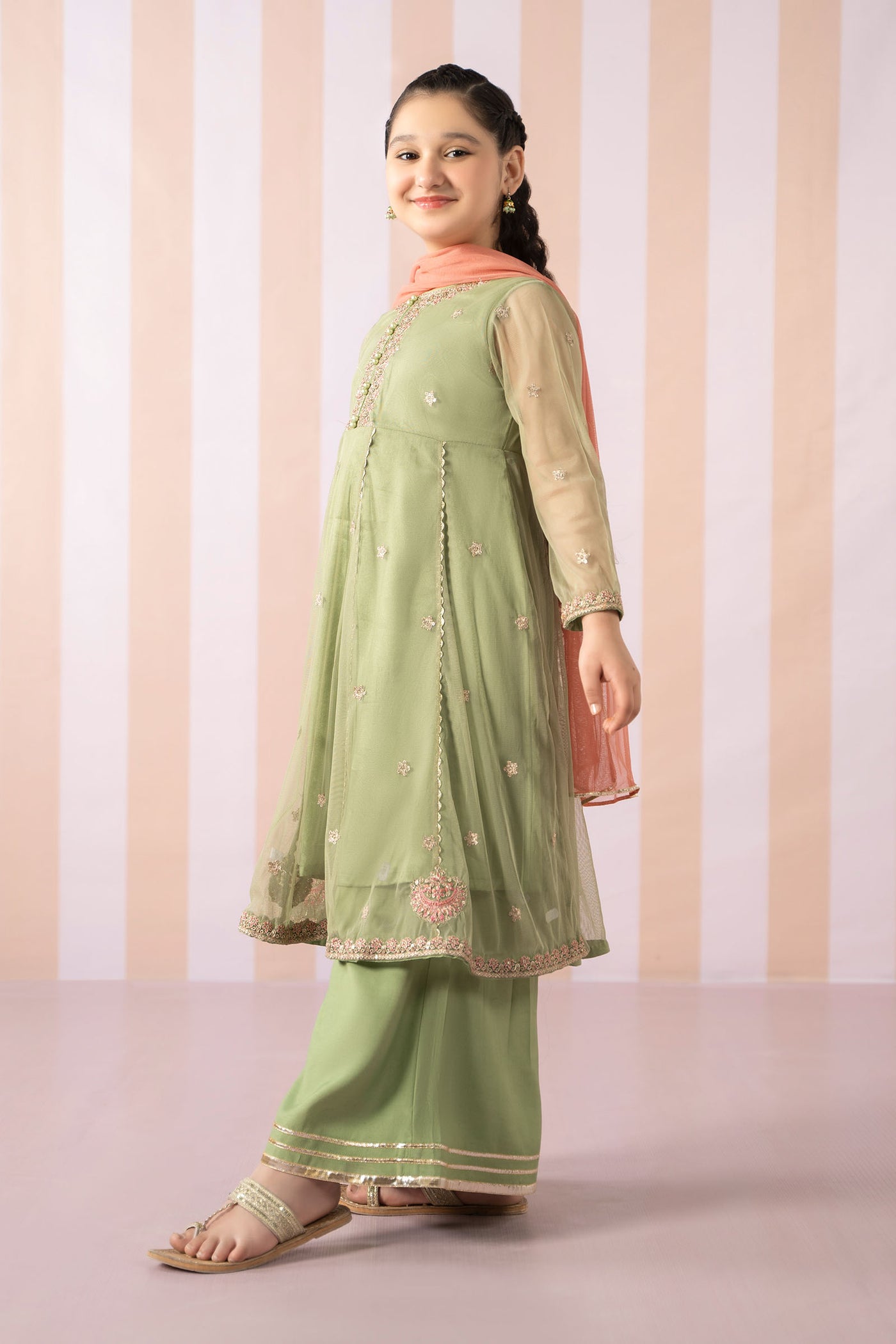 3 Piece Embroidered Polyester Net Suit | MKS-EF25-02