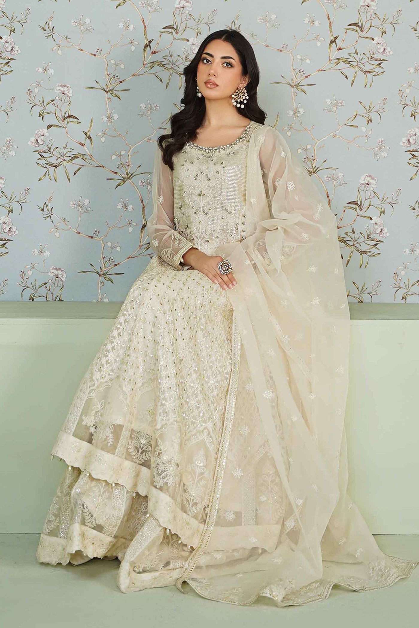 3 Piece Embroidered Bamber Chiffon Suit | SF-EA24-36
