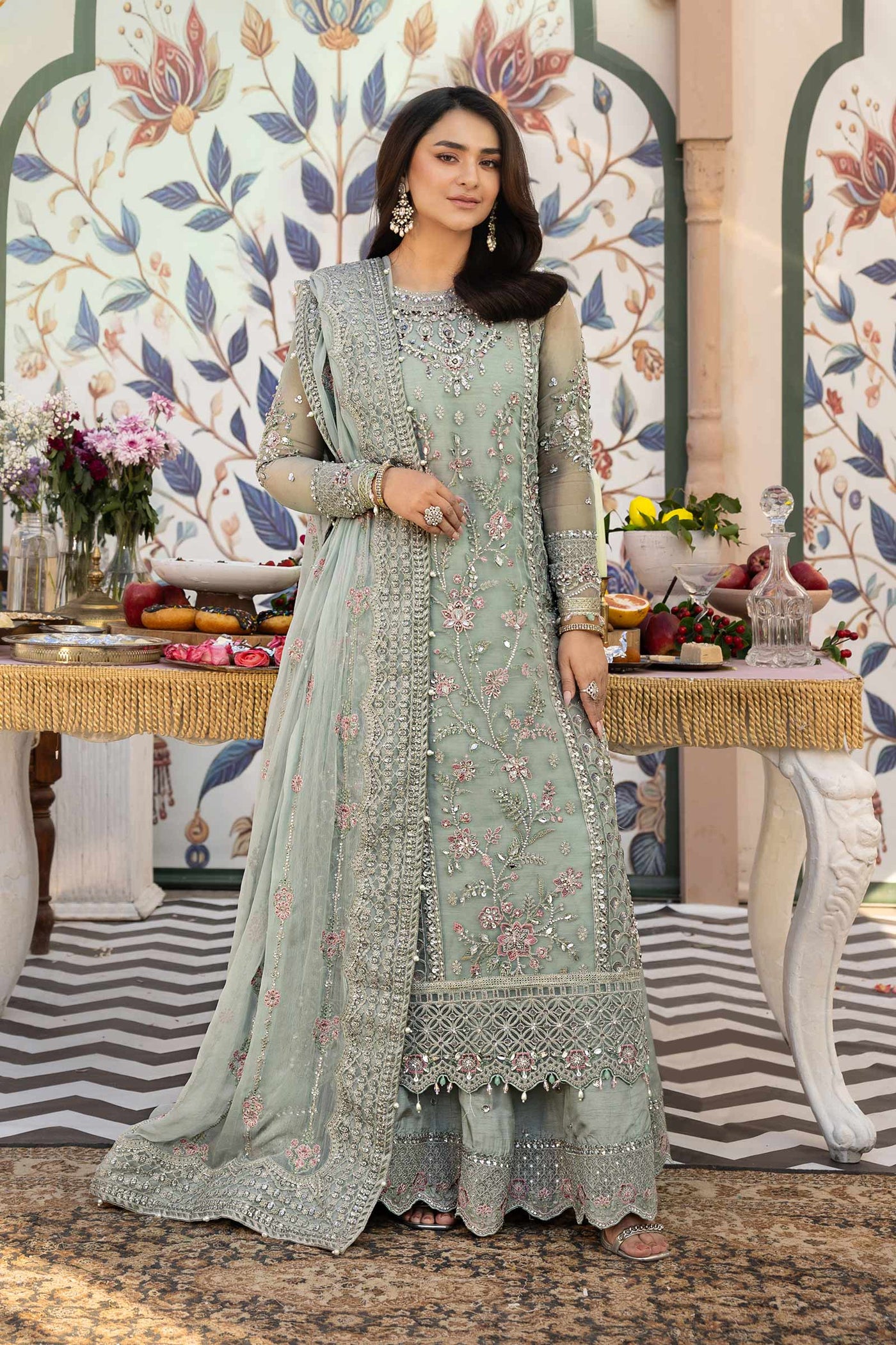 3 Piece Embroidered Raw Silk Suit | SF-EF25-65