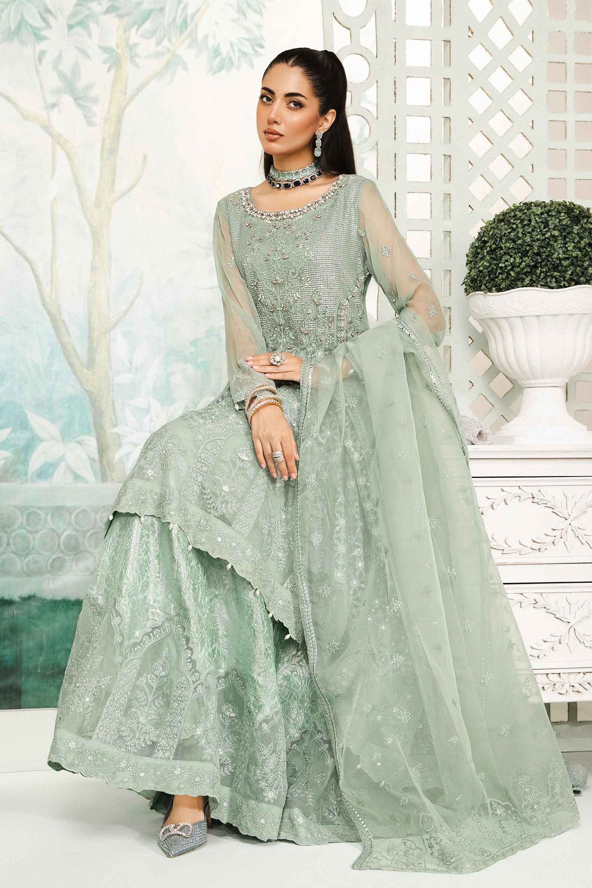 3 Piece Embroidered Bamber Chiffon Suit | SF-EA24-36 – Maria.B. Designs ...