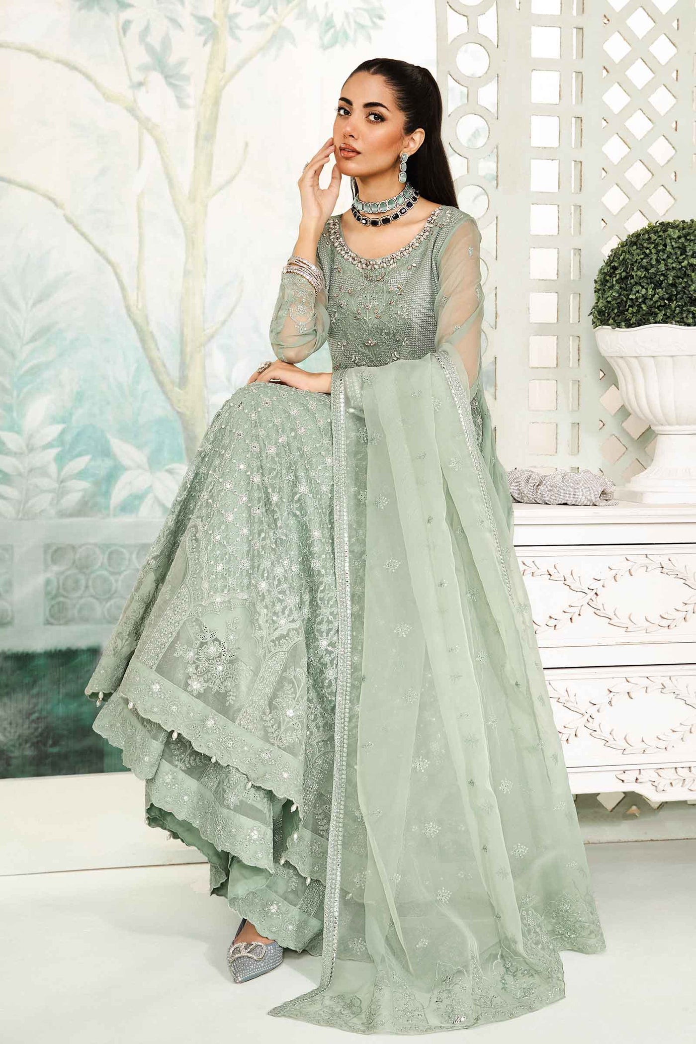 3 Piece Embroidered Bamber Chiffon Suit | SF-EA24-36