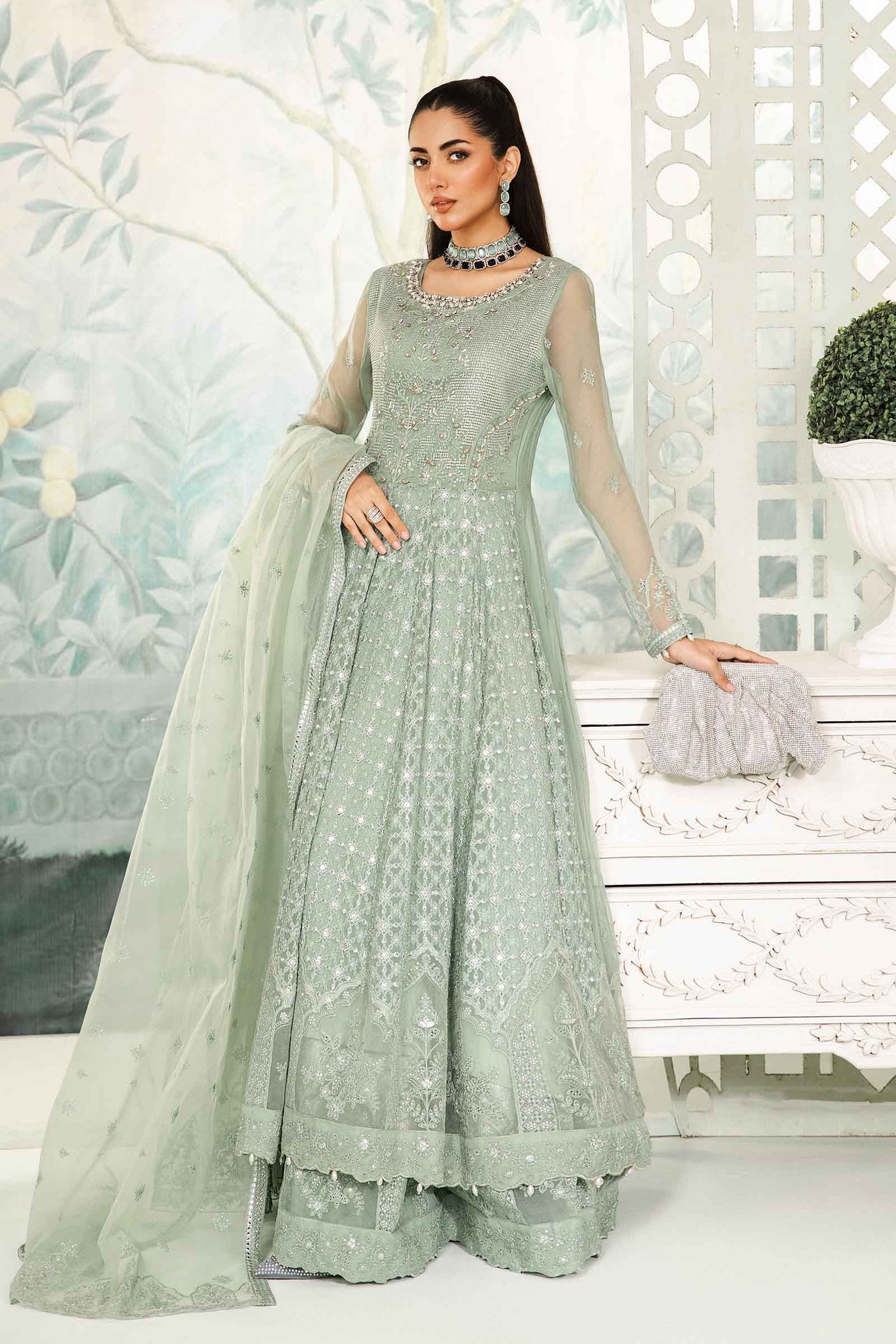 3 Piece Embroidered Bamber Chiffon Suit | SF-EA24-36