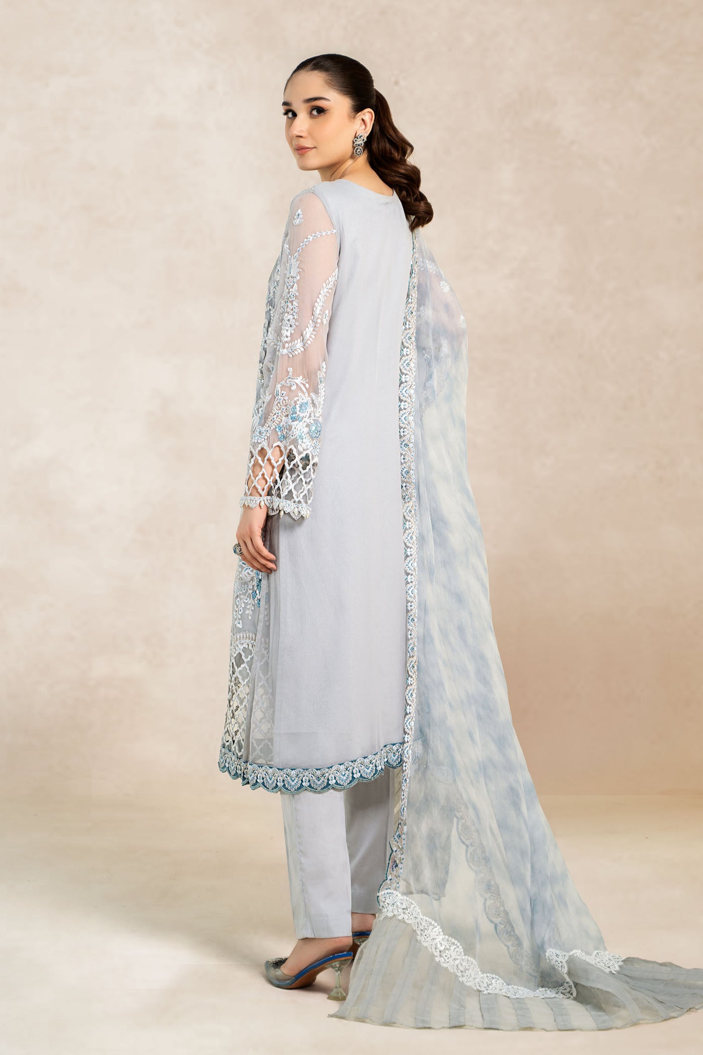 3 Piece Embroidered Bamber Chiffon Suit | SF-EA24-40