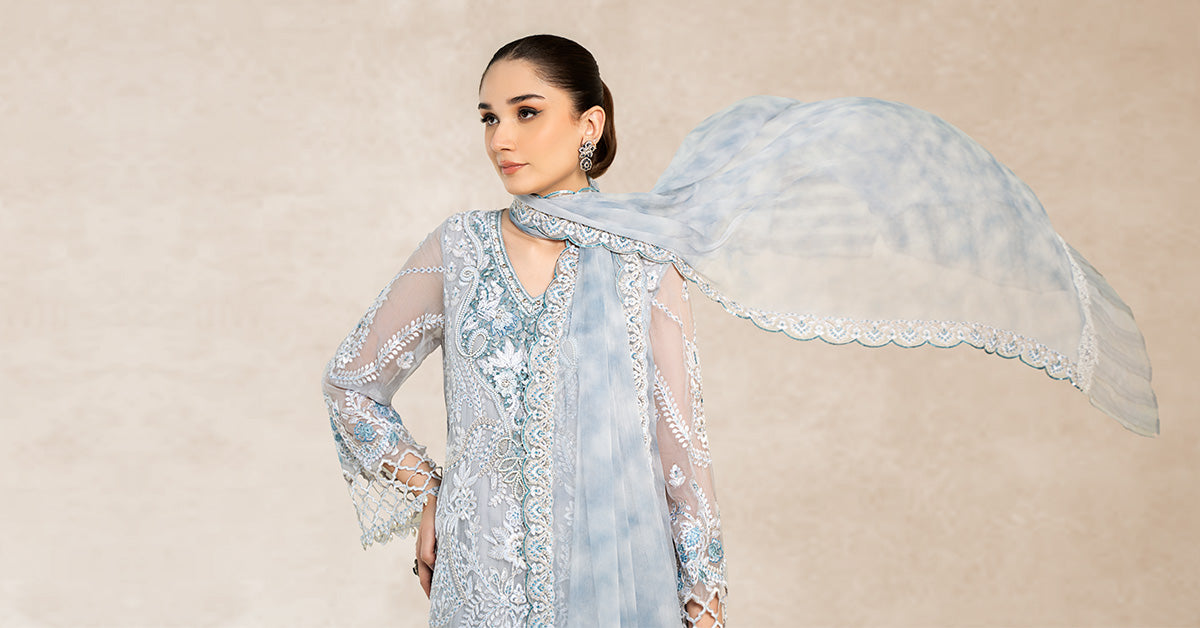 3 Piece Embroidered Bamber Chiffon Suit | SF-EA24-40