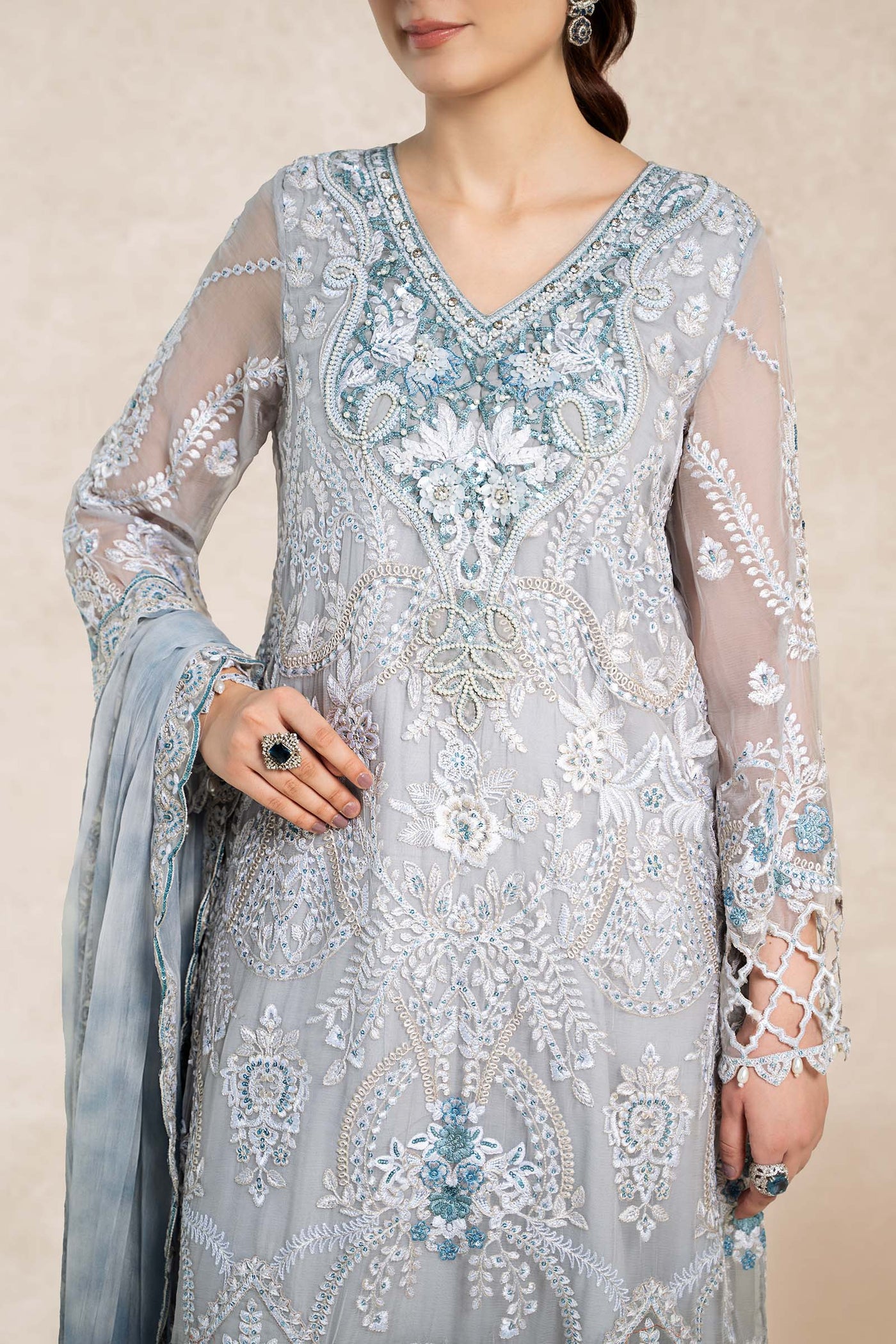 3 Piece Embroidered Bamber Chiffon Suit | SF-EA24-40