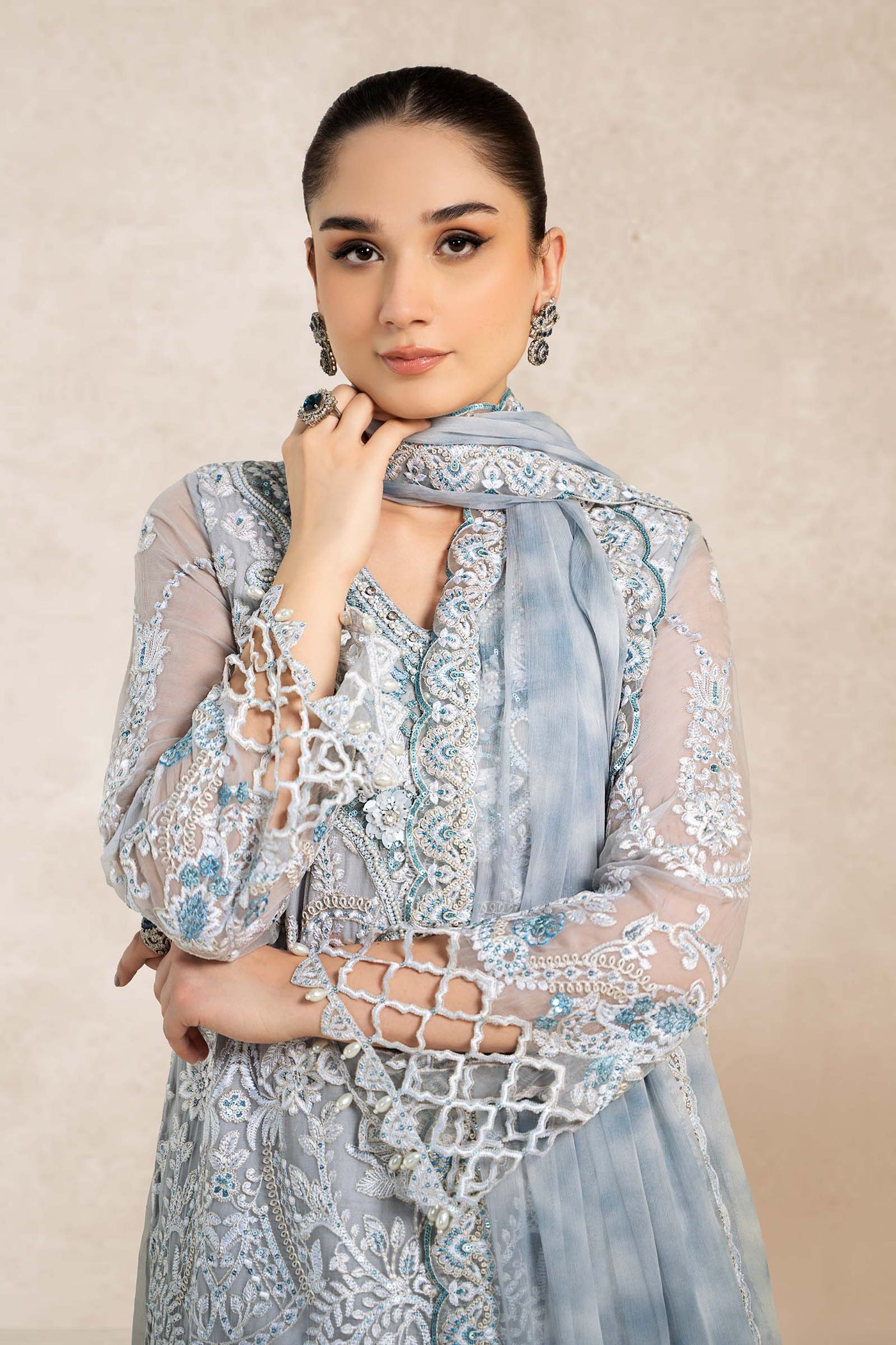 3 Piece Embroidered Bamber Chiffon Suit | SF-EA24-40