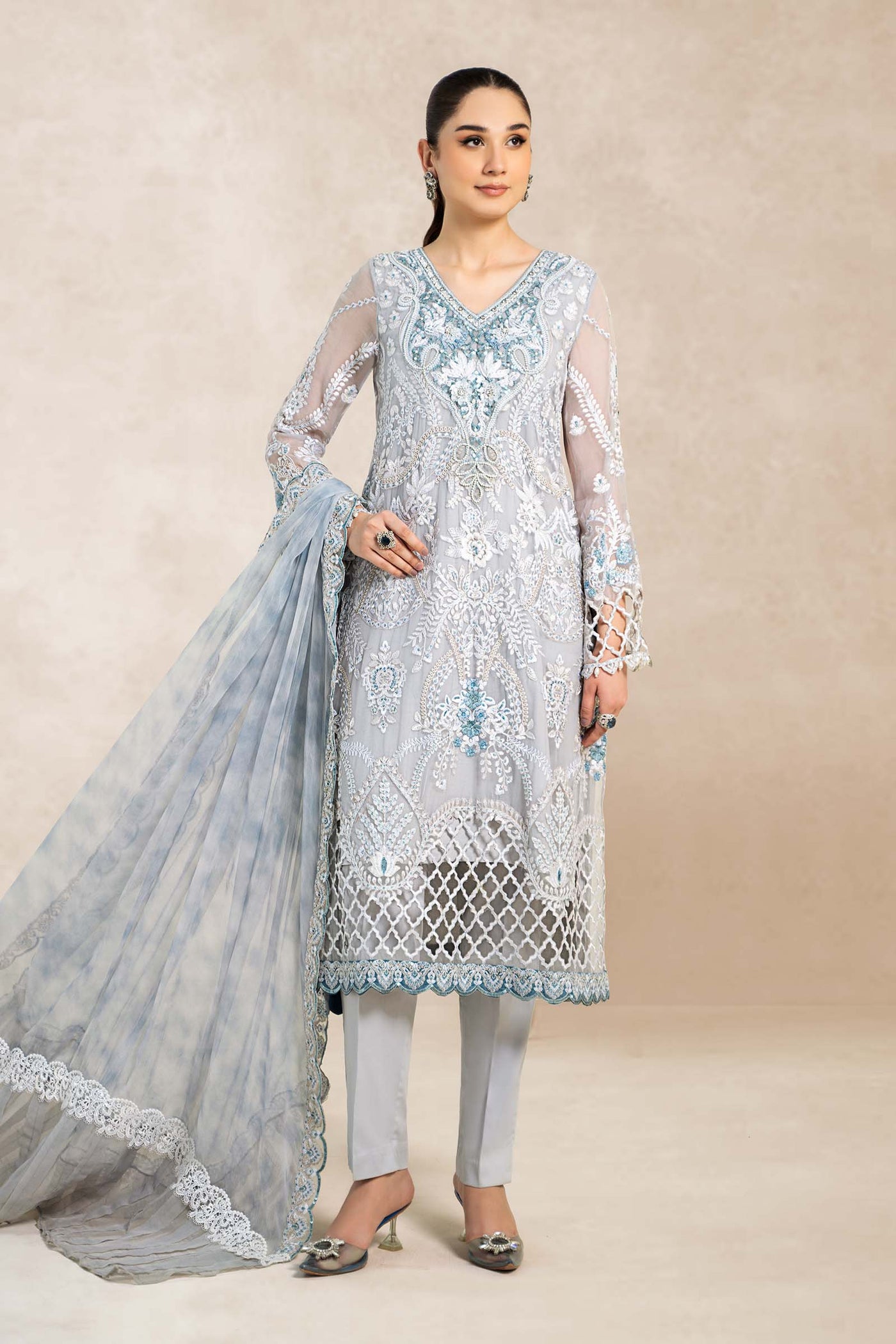 3 Piece Embroidered Bamber Chiffon Suit | SF-EA24-40