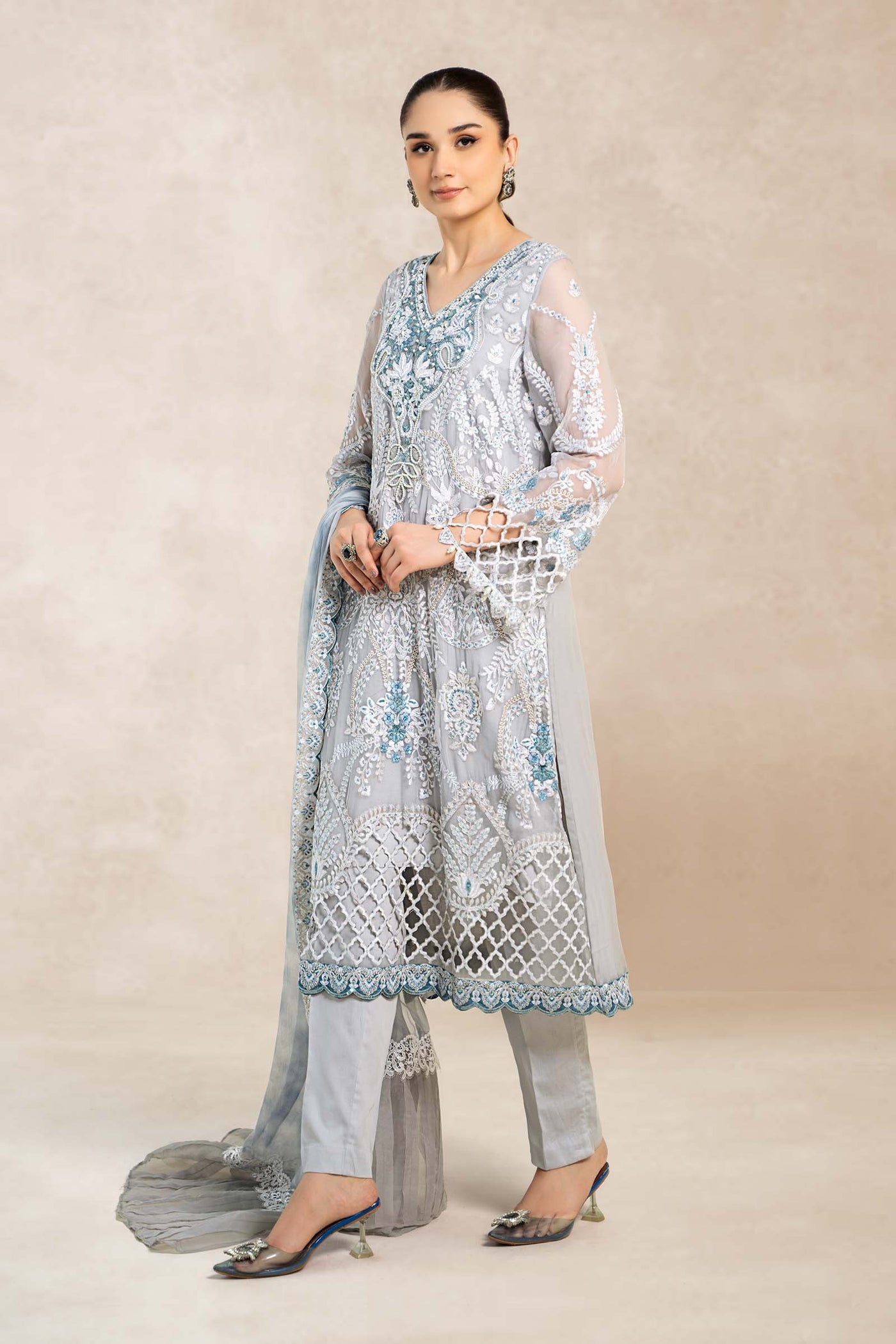 3 Piece Embroidered Bamber Chiffon Suit | SF-EA24-40