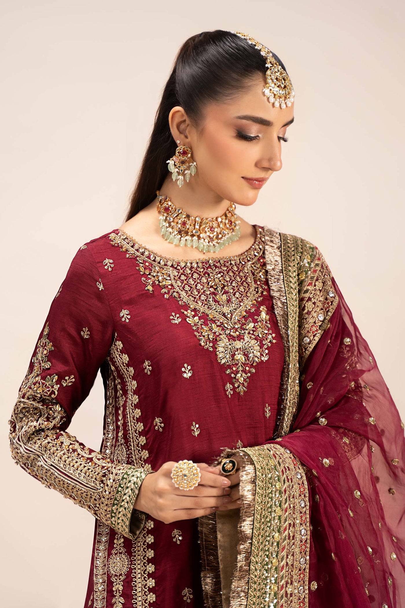 3 Piece Embroidered Raw Silk Suit | SF-EF25-01