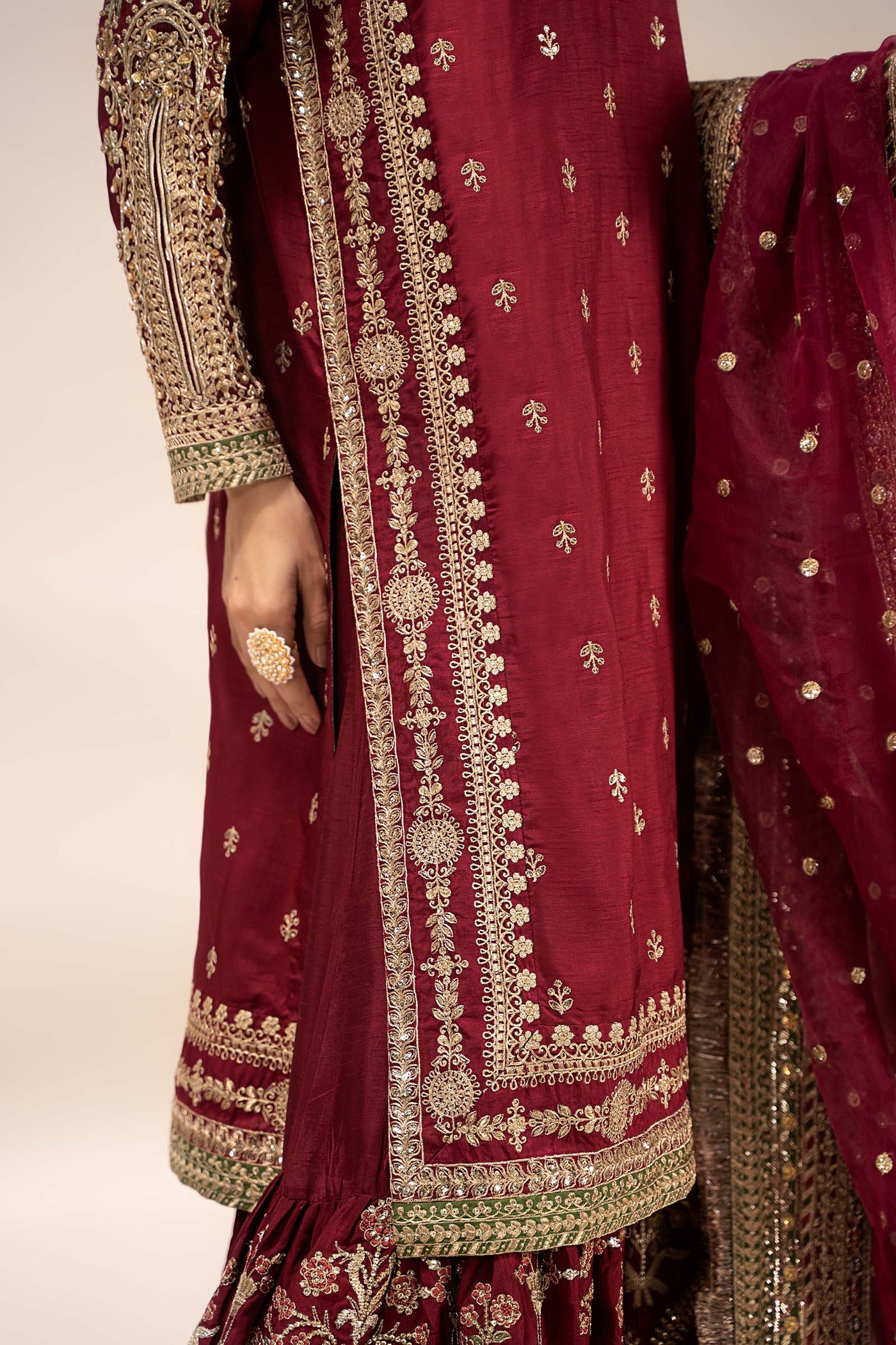 3 Piece Embroidered Raw Silk Suit | SF-EF25-01