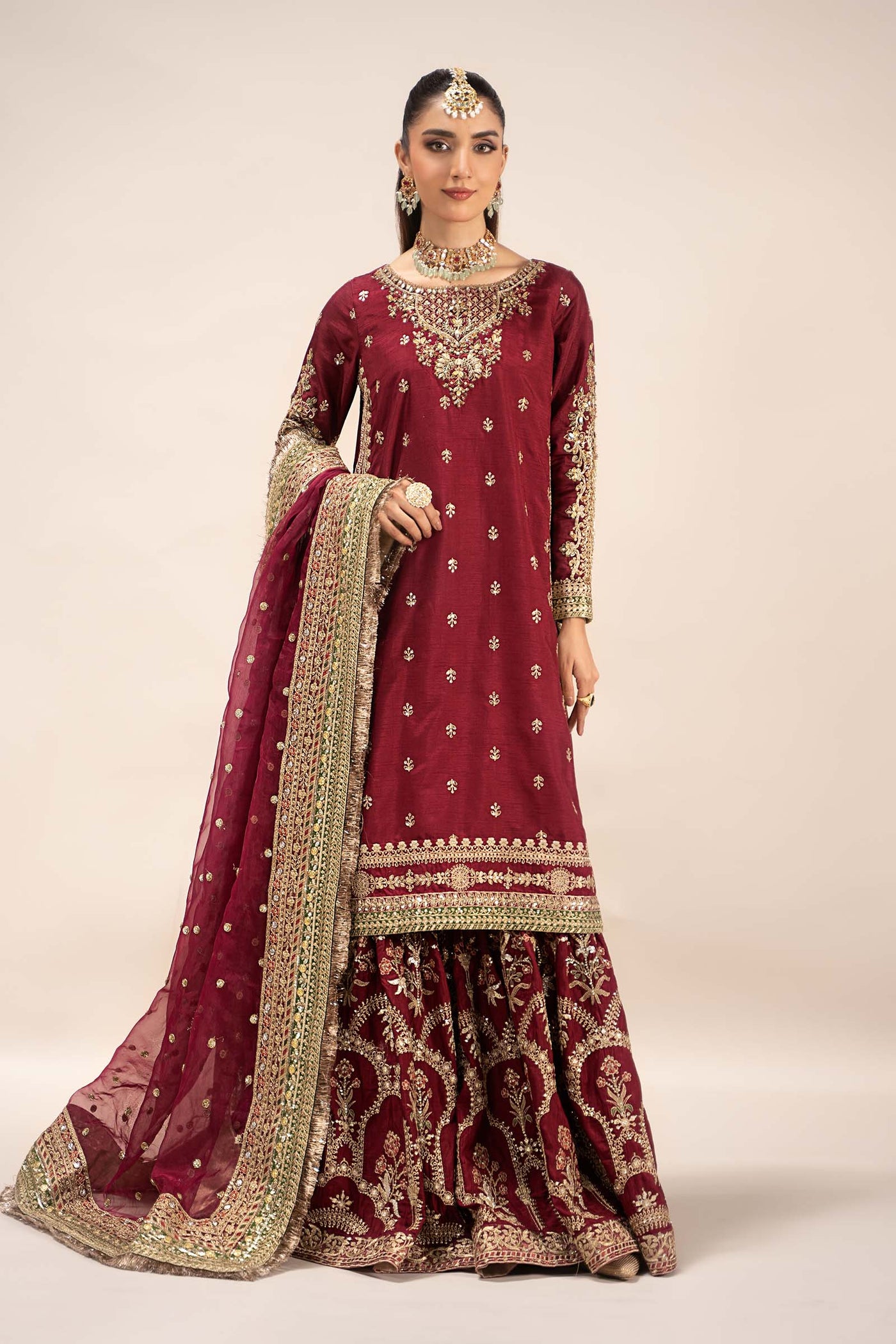 3 Piece Embroidered Raw Silk Suit | SF-EF25-01