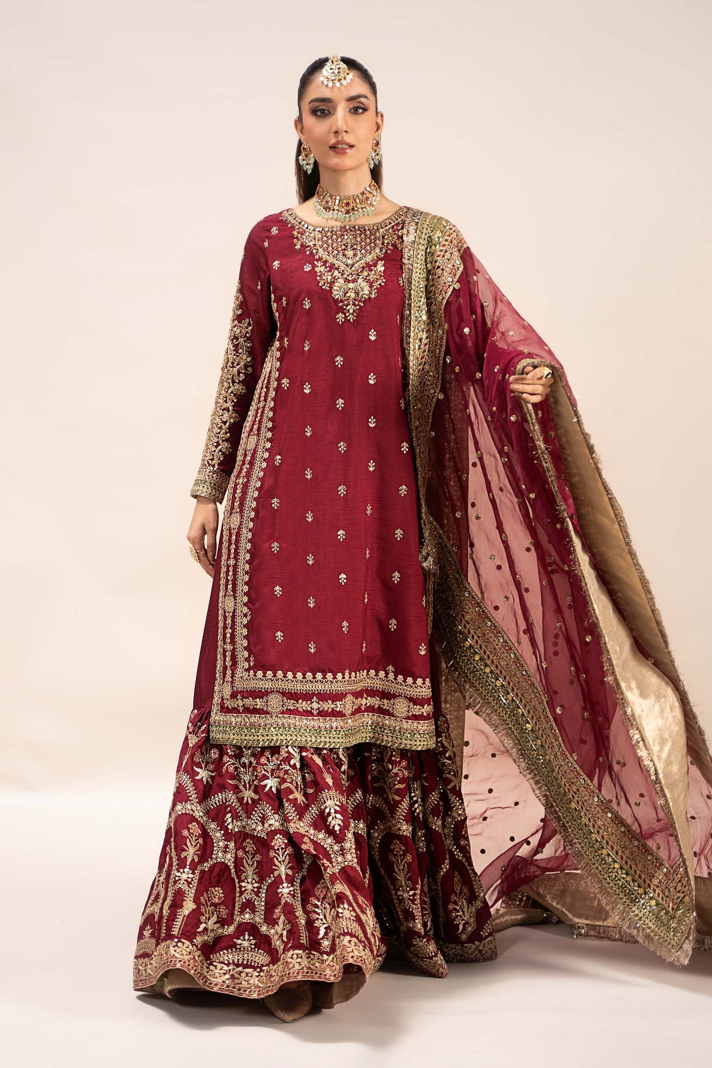 3 Piece Embroidered Raw Silk Suit | SF-EF25-01