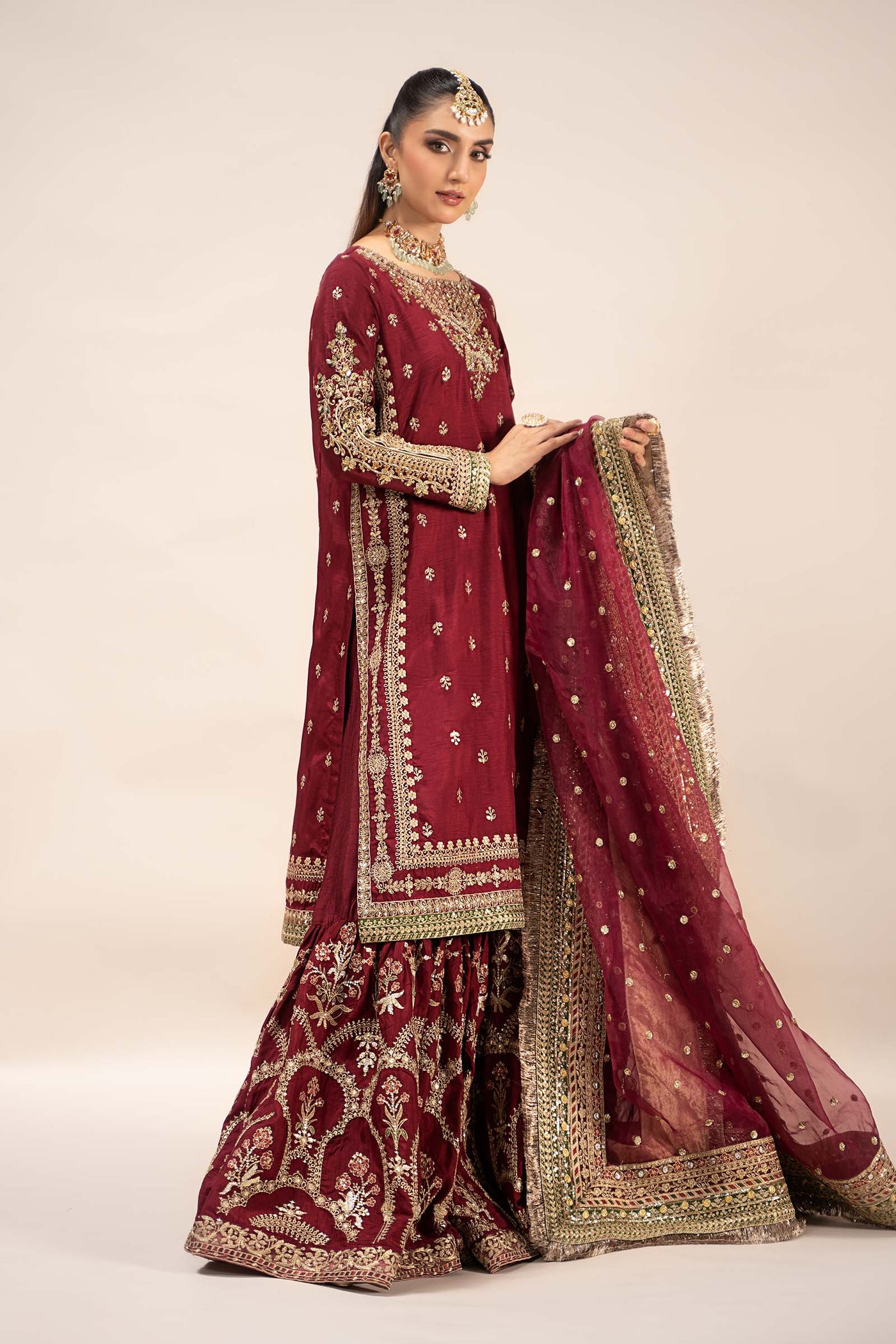 3 Piece Embroidered Raw Silk Suit | SF-EF25-01