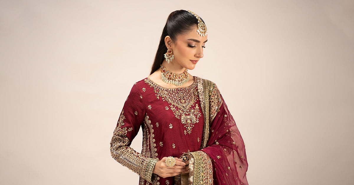 3 Piece Embroidered Raw Silk Suit | SF-EF25-01