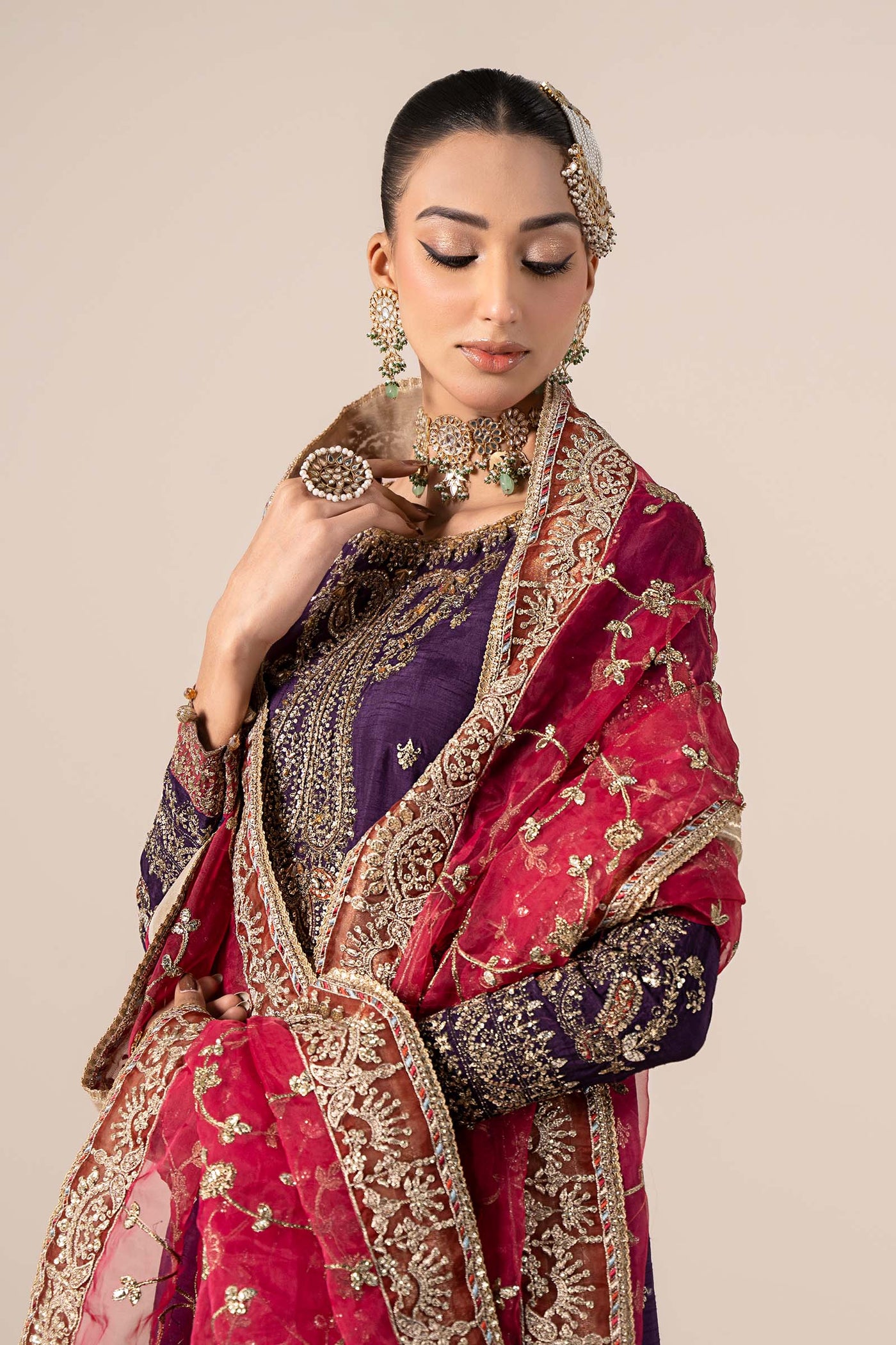 3 Piece Embroidered Raw Silk Suit | SF-EF25-02